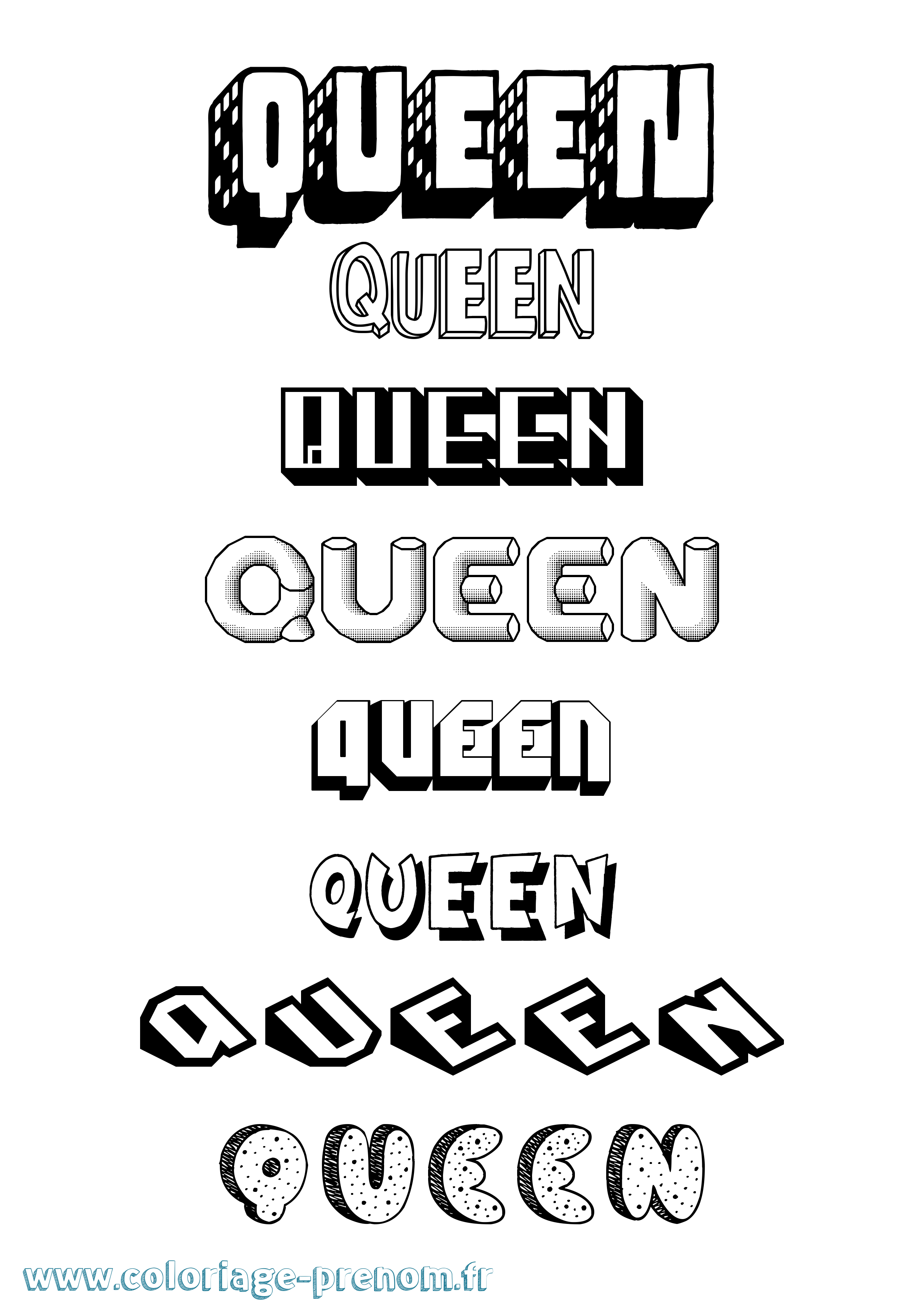 Coloriage prénom Queen Effet 3D