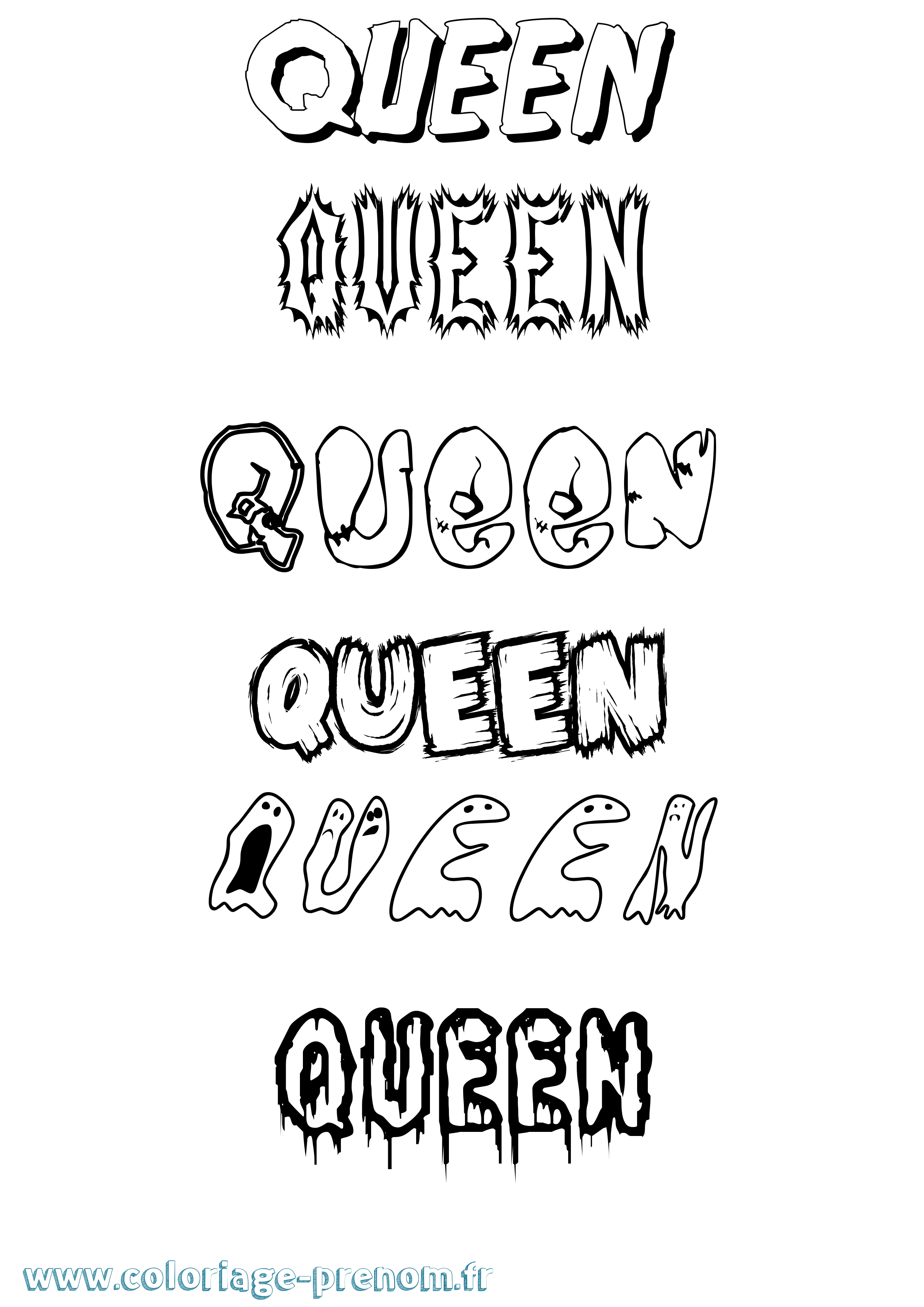 Coloriage prénom Queen Frisson