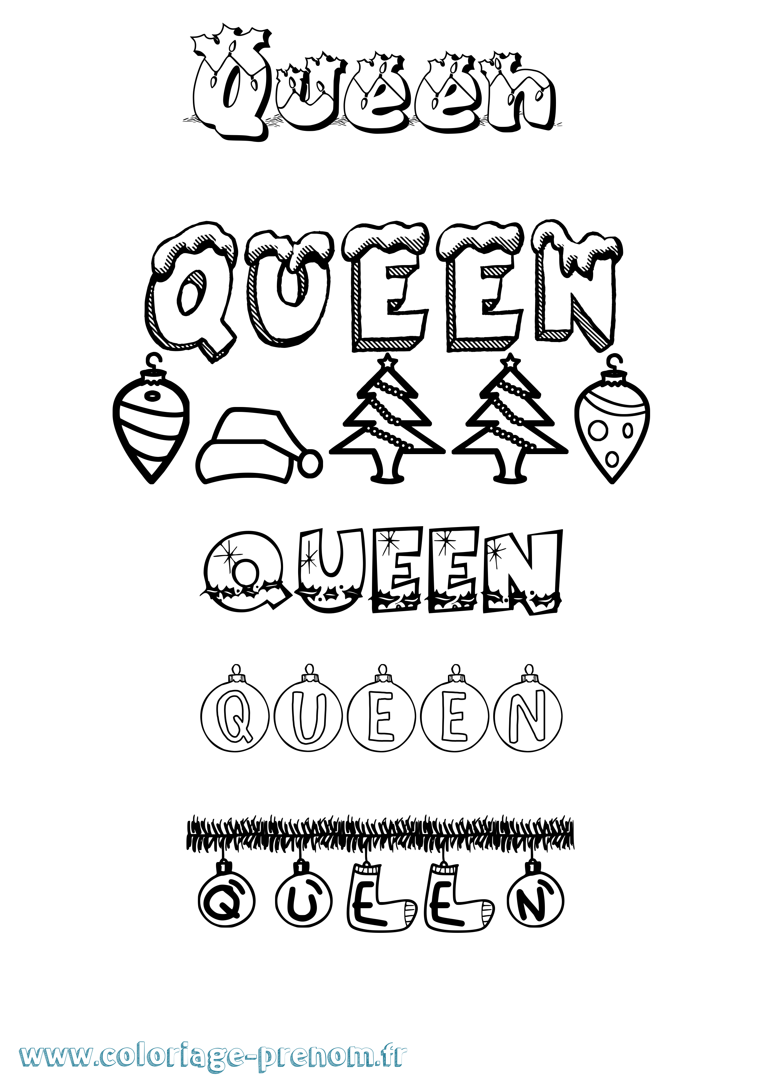 Coloriage prénom Queen Noël