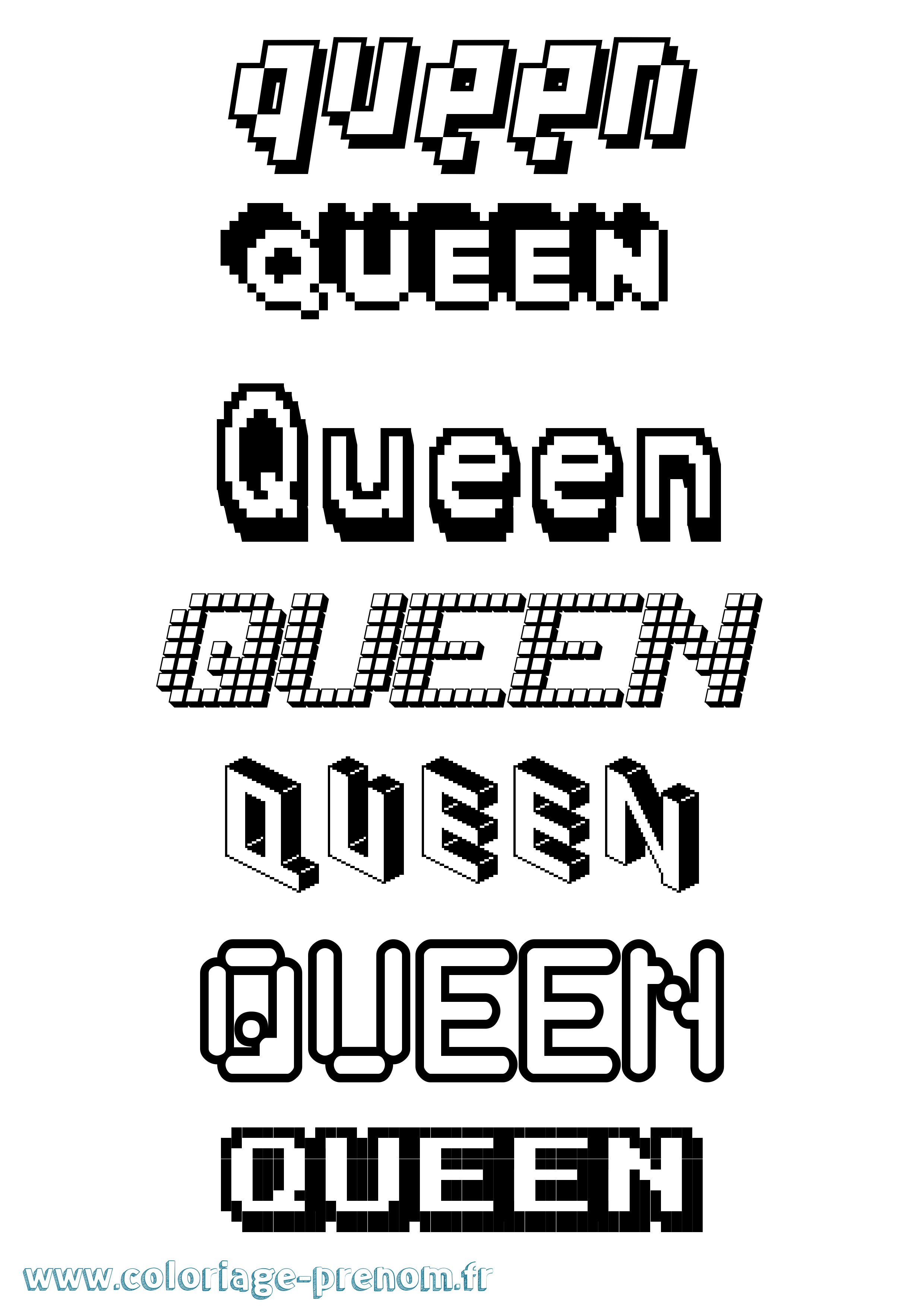 Coloriage prénom Queen Pixel