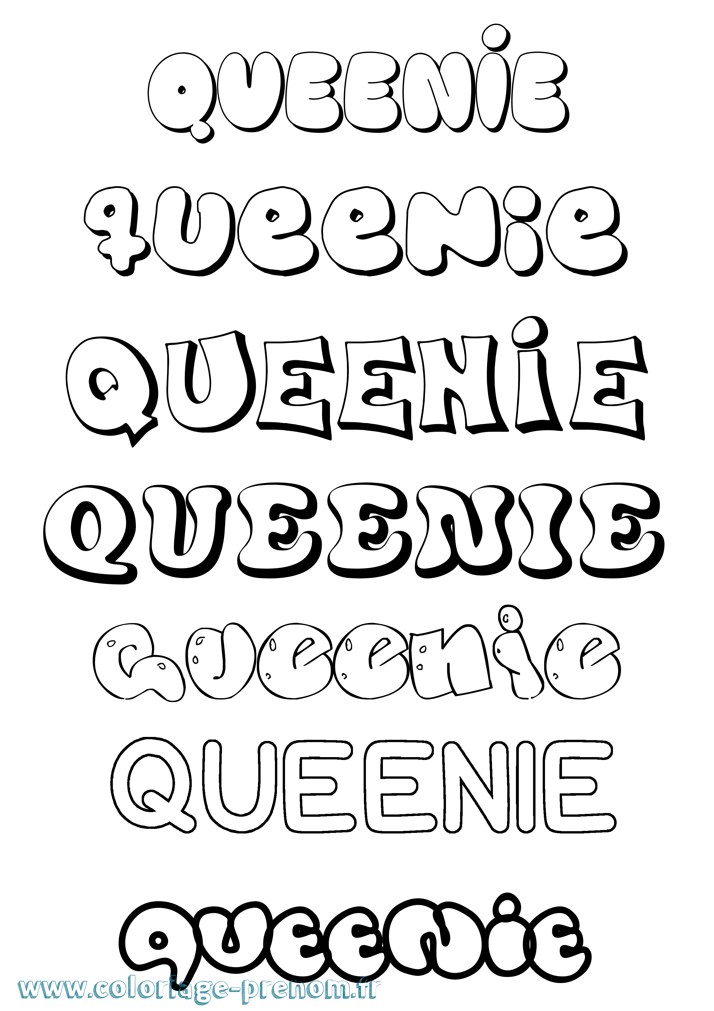 Coloriage prénom Queenie Bubble