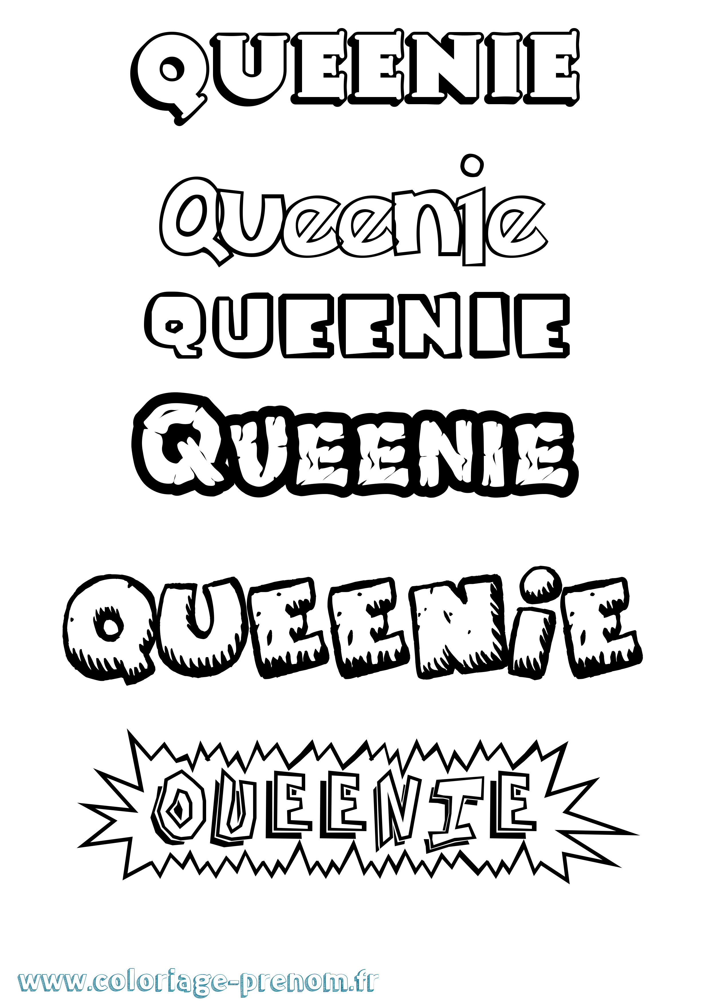 Coloriage prénom Queenie Dessin Animé