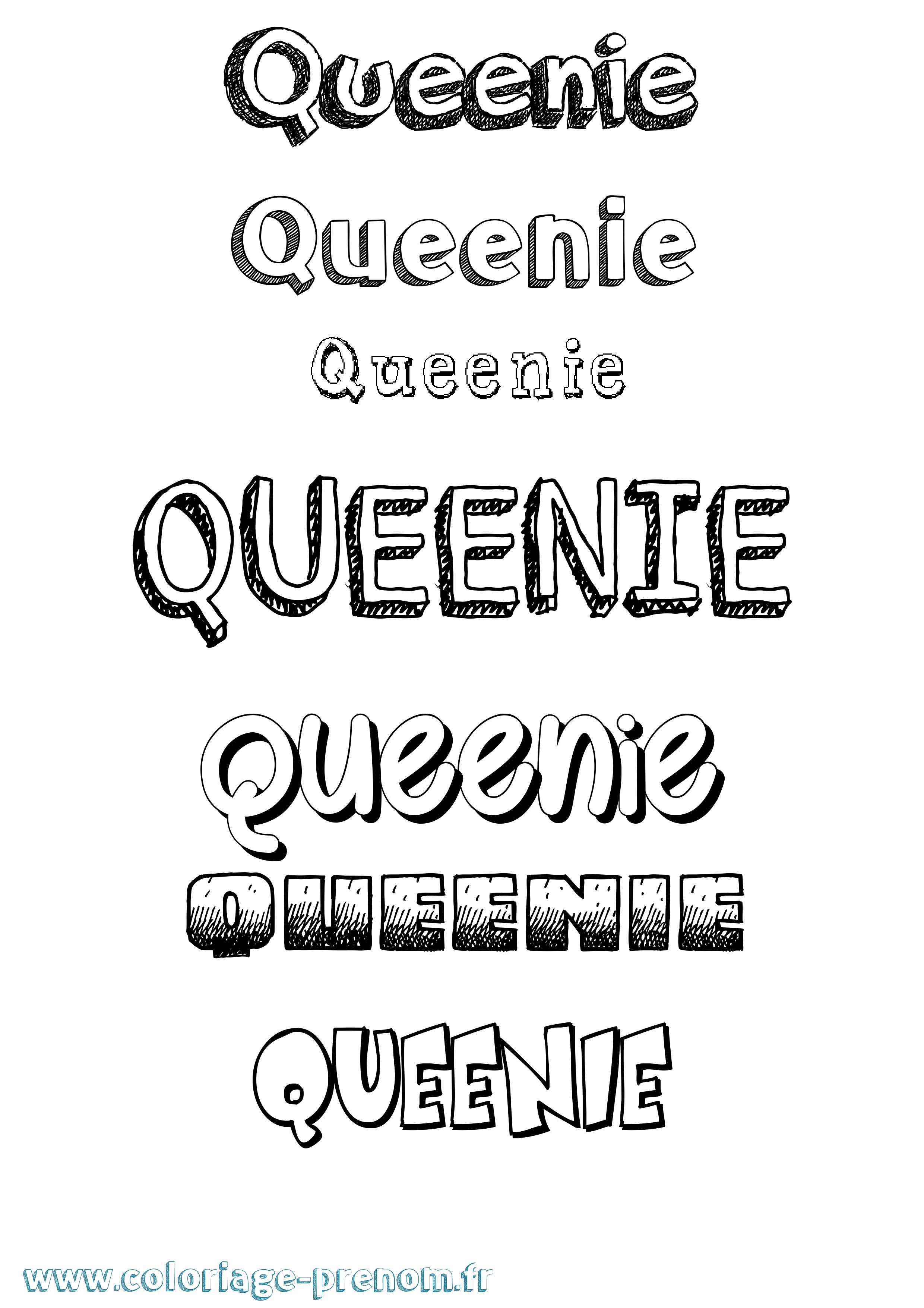 Coloriage prénom Queenie Dessiné