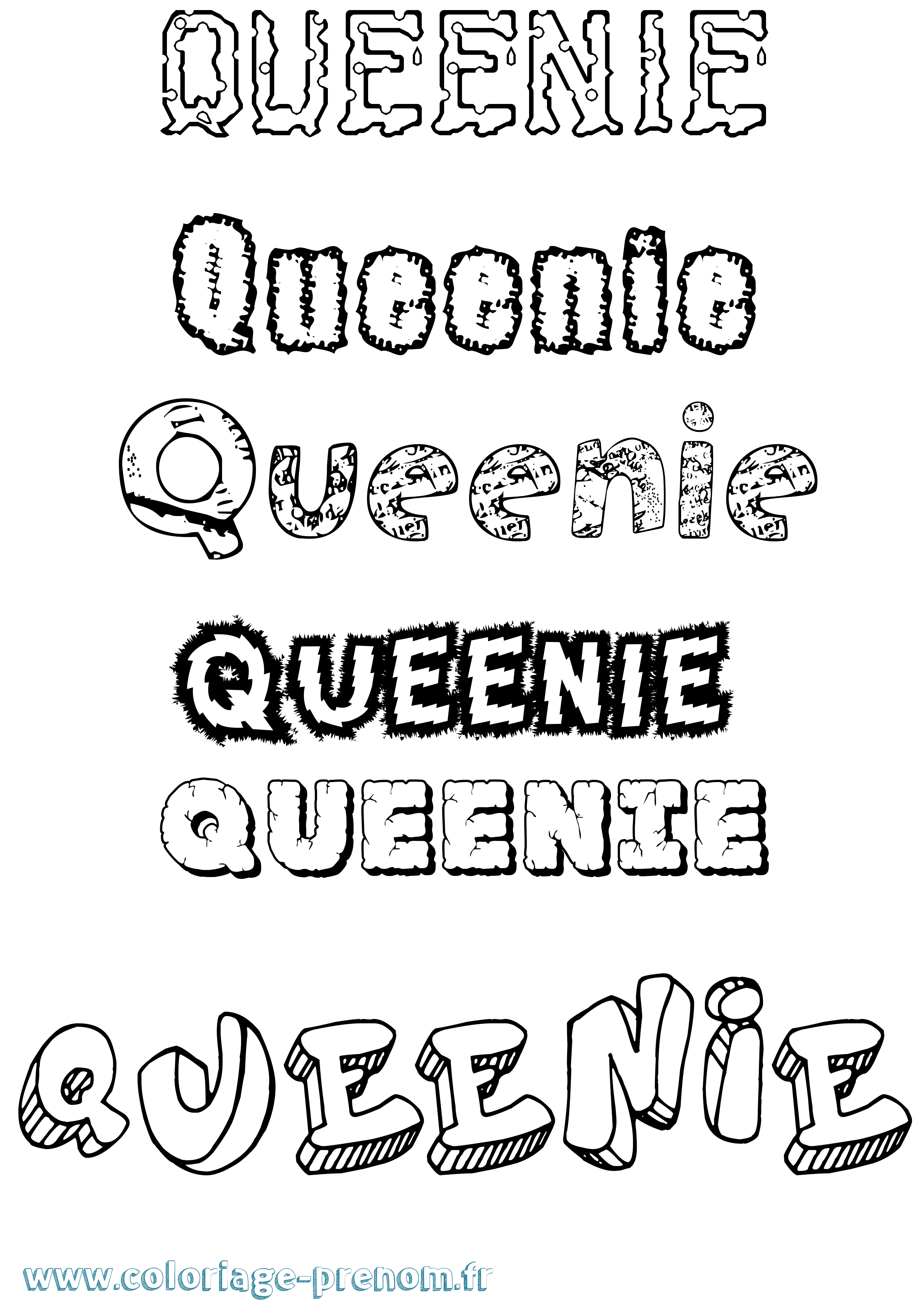 Coloriage Queenie Destructuré Coloriage prénom Queenie Destructuré