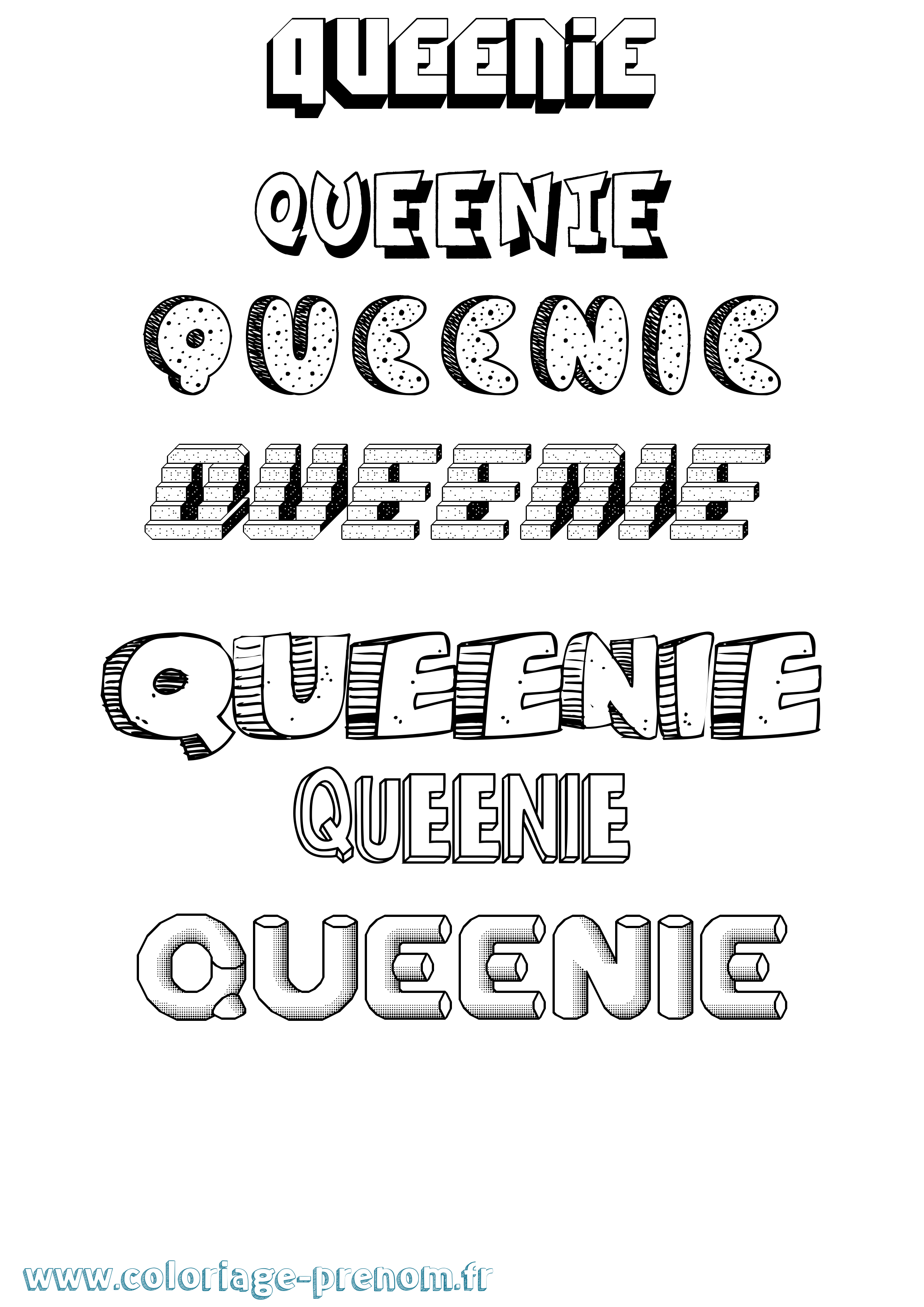 Coloriage prénom Queenie Effet 3D