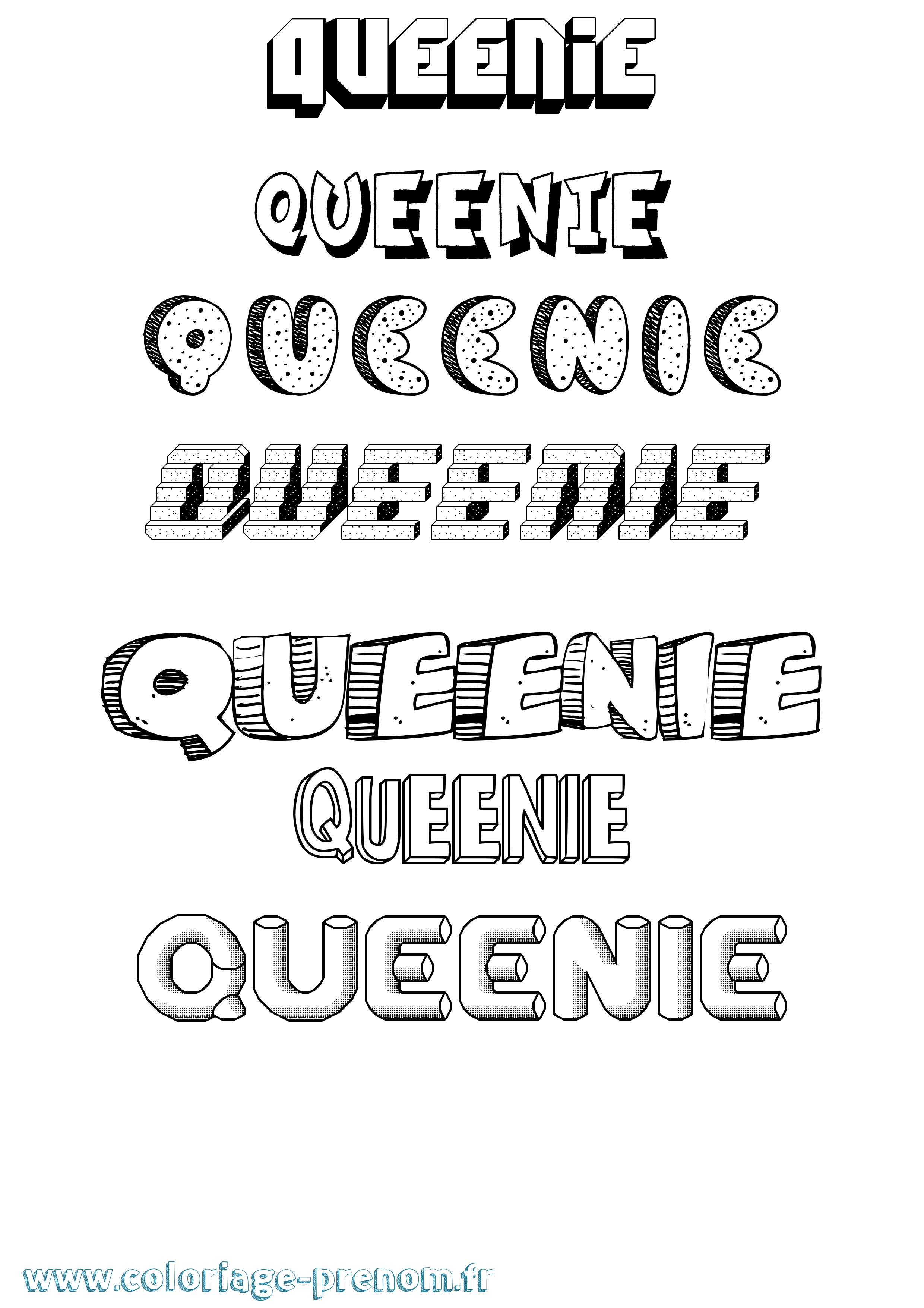 Coloriage Queenie Effet 3D Coloriage prénom Queenie Effet 3D