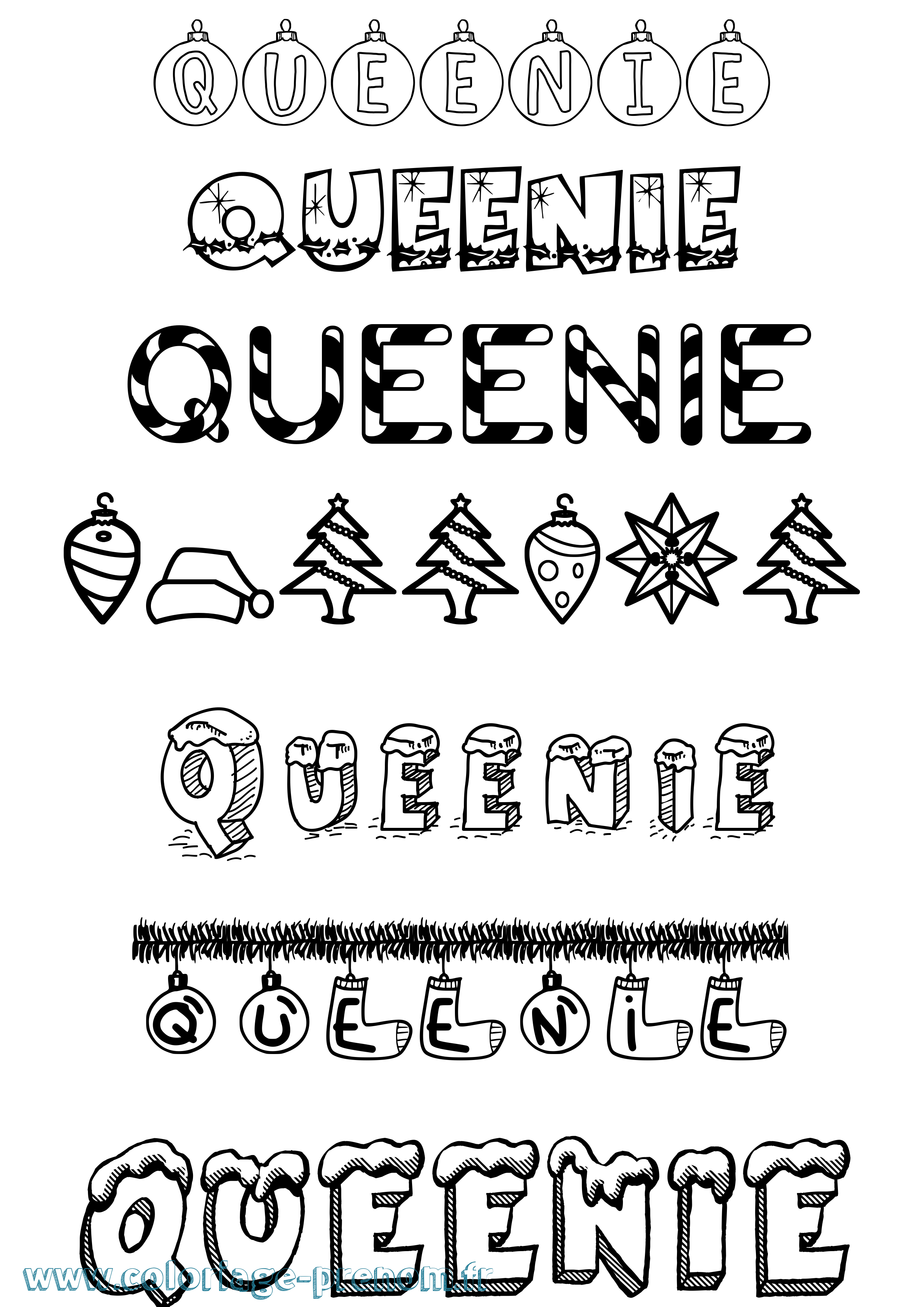 Coloriage Queenie Noël Coloriage prénom Queenie Noël
