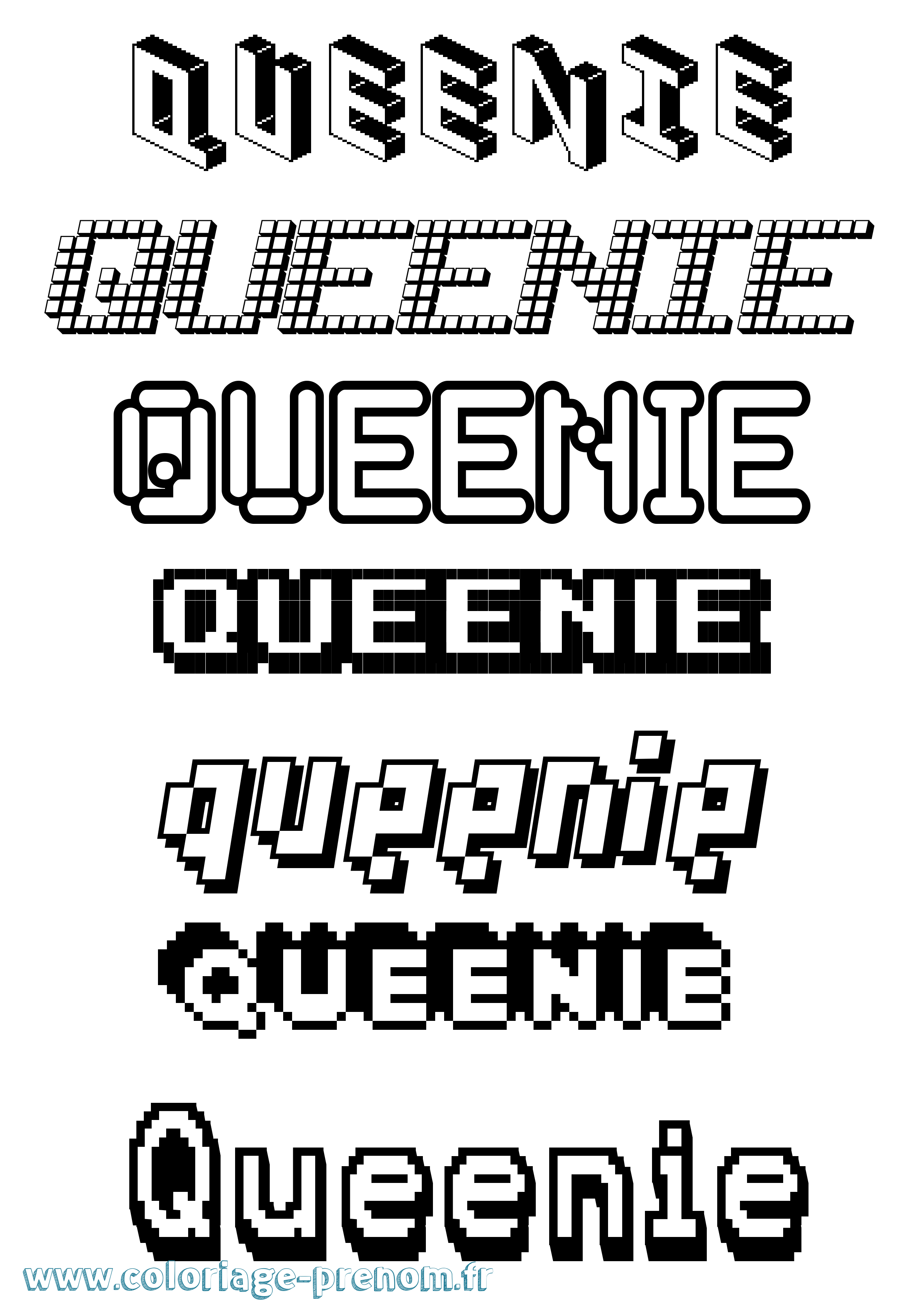 Coloriage prénom Queenie Pixel
