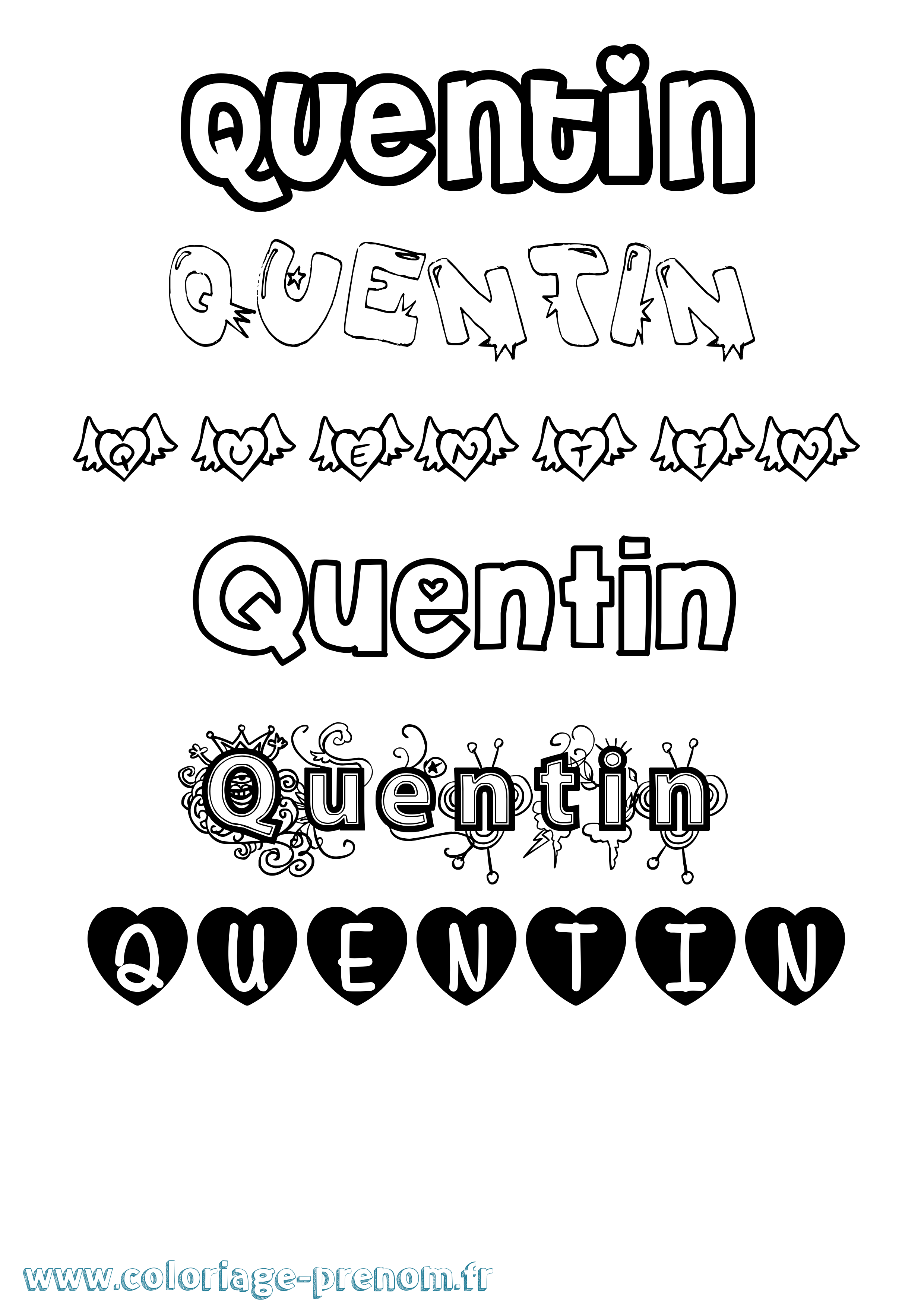 Coloriage prénom Quentin Girly