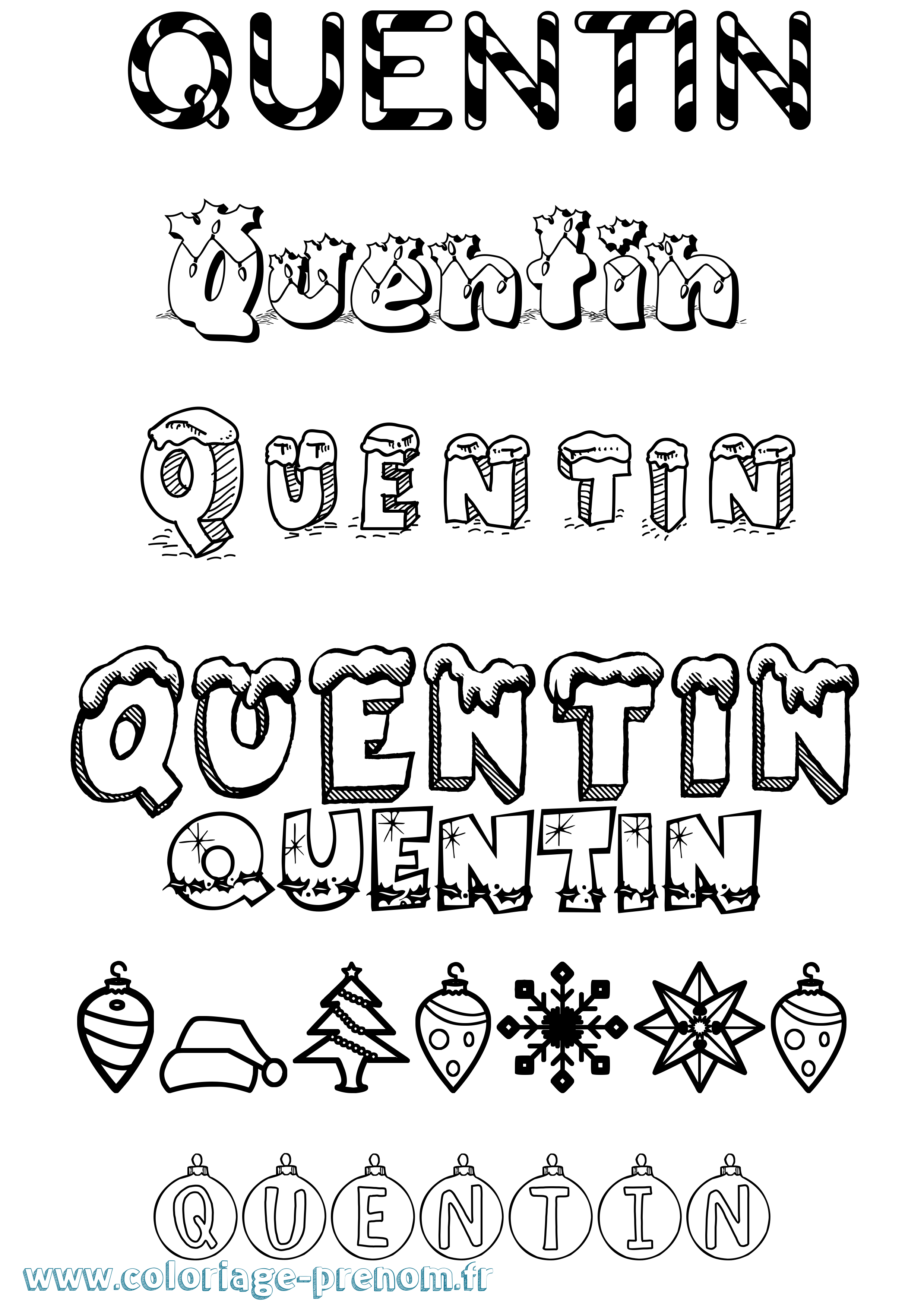Coloriage prénom Quentin Noël