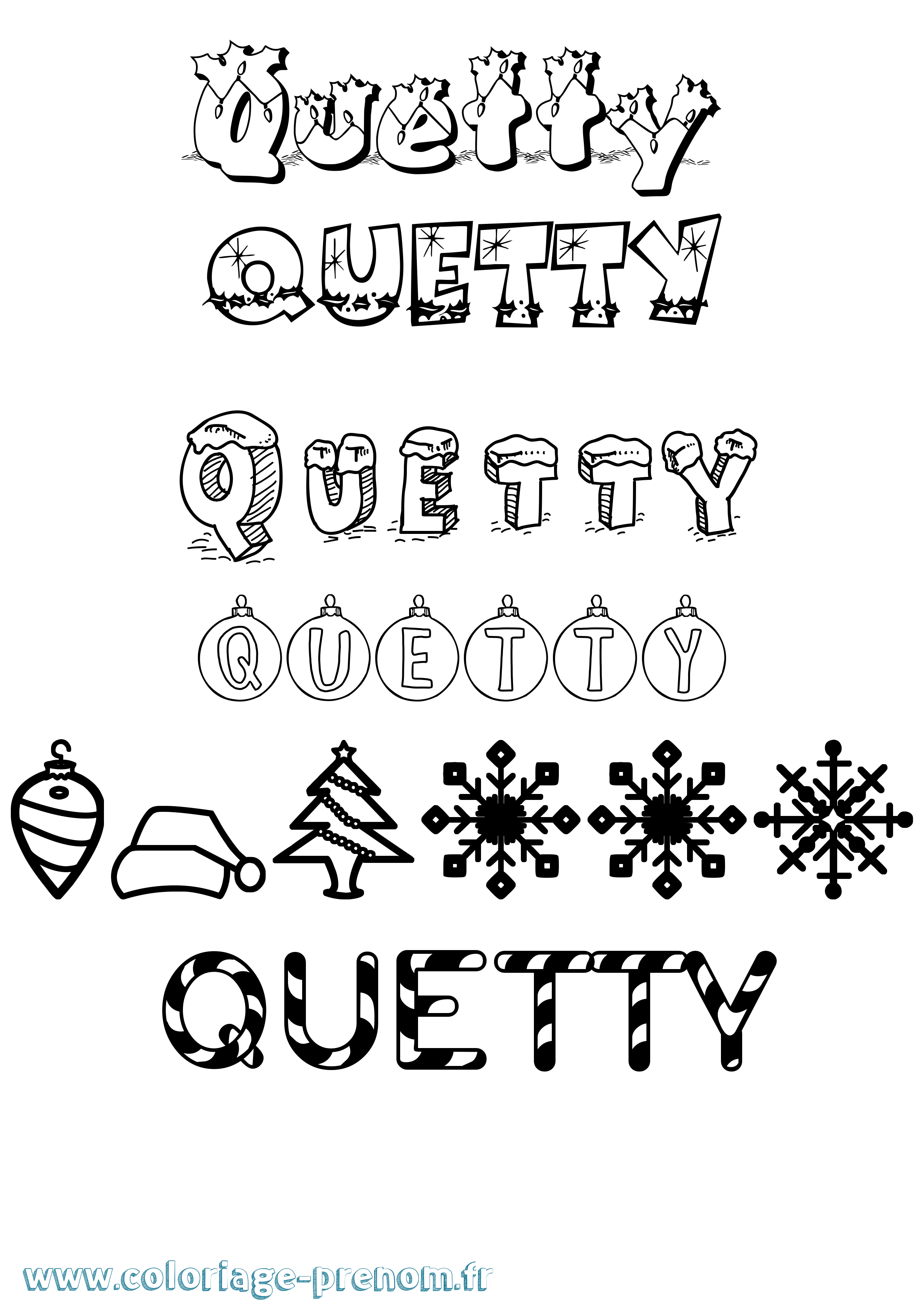 Coloriage prénom Quetty Noël