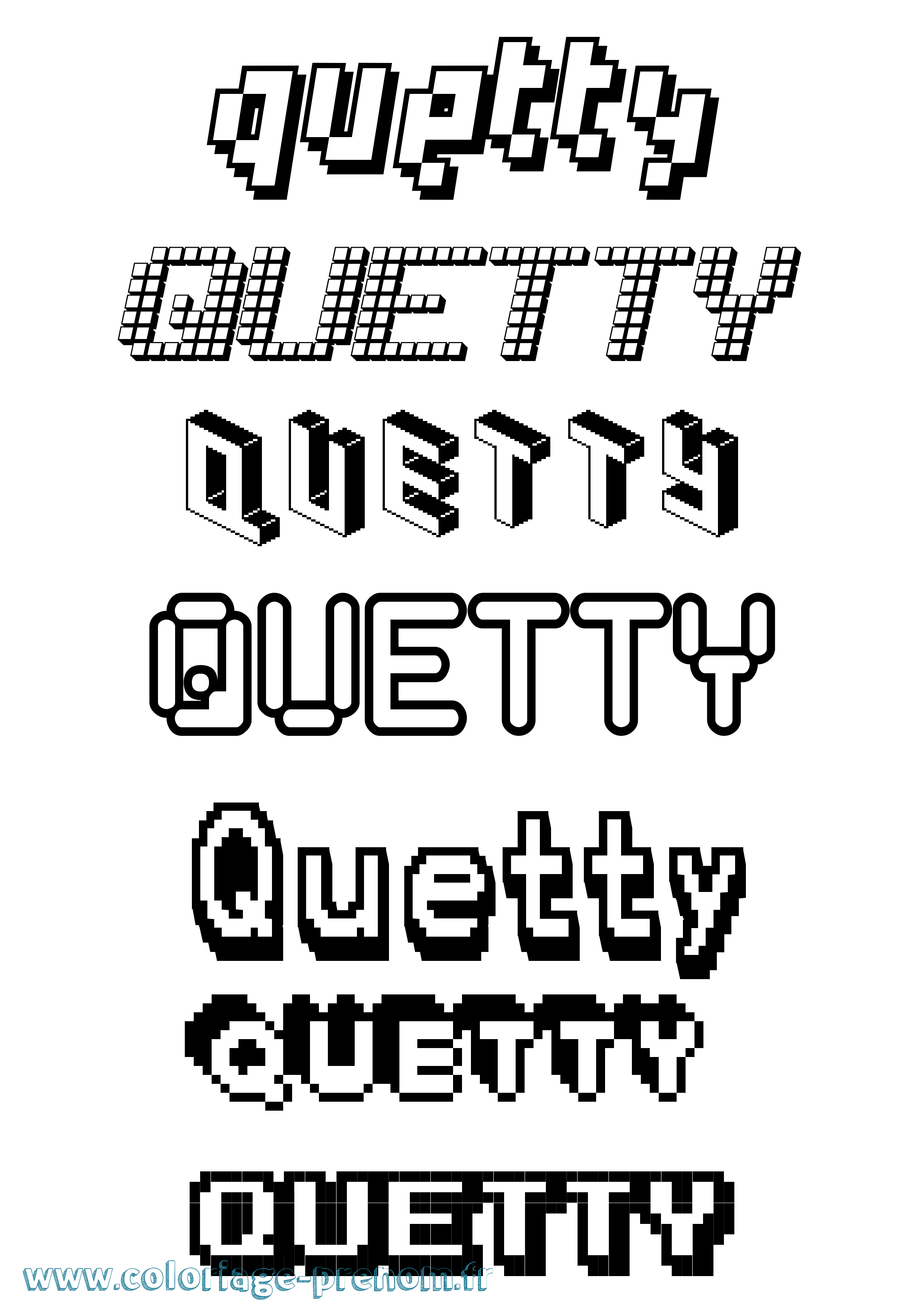 Coloriage prénom Quetty Pixel