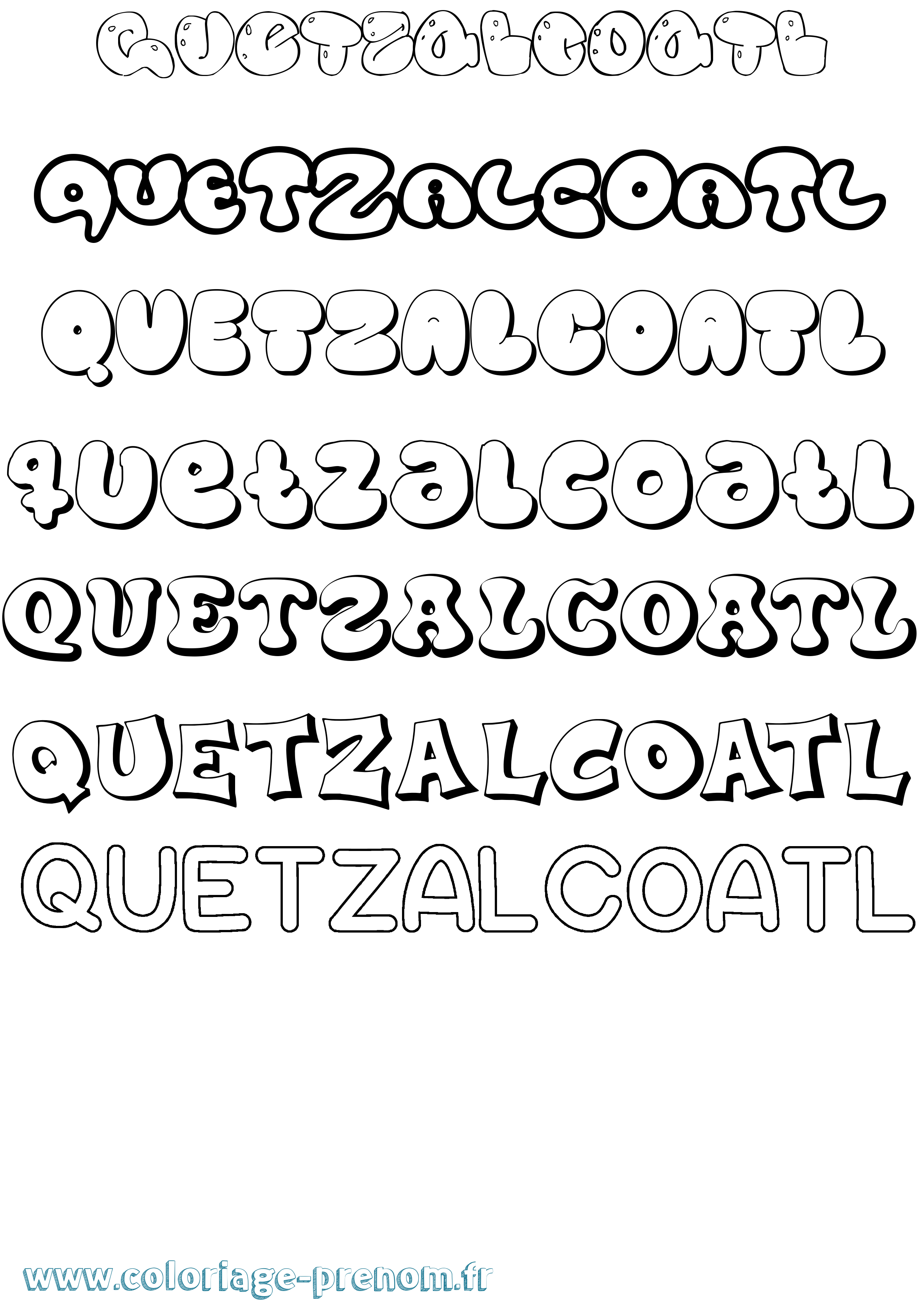 Coloriage prénom Quetzalcoatl Bubble