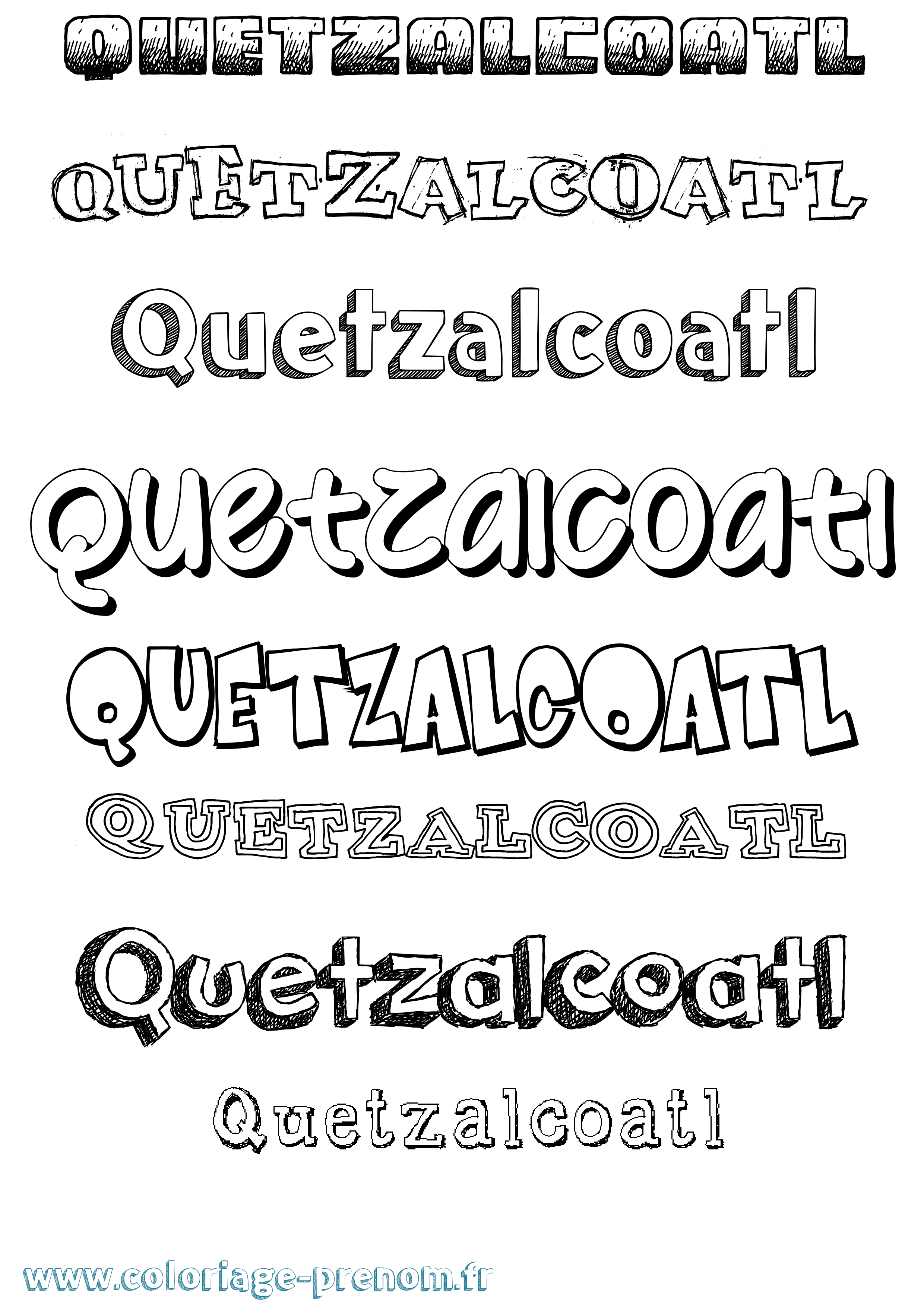 Coloriage prénom Quetzalcoatl Dessiné