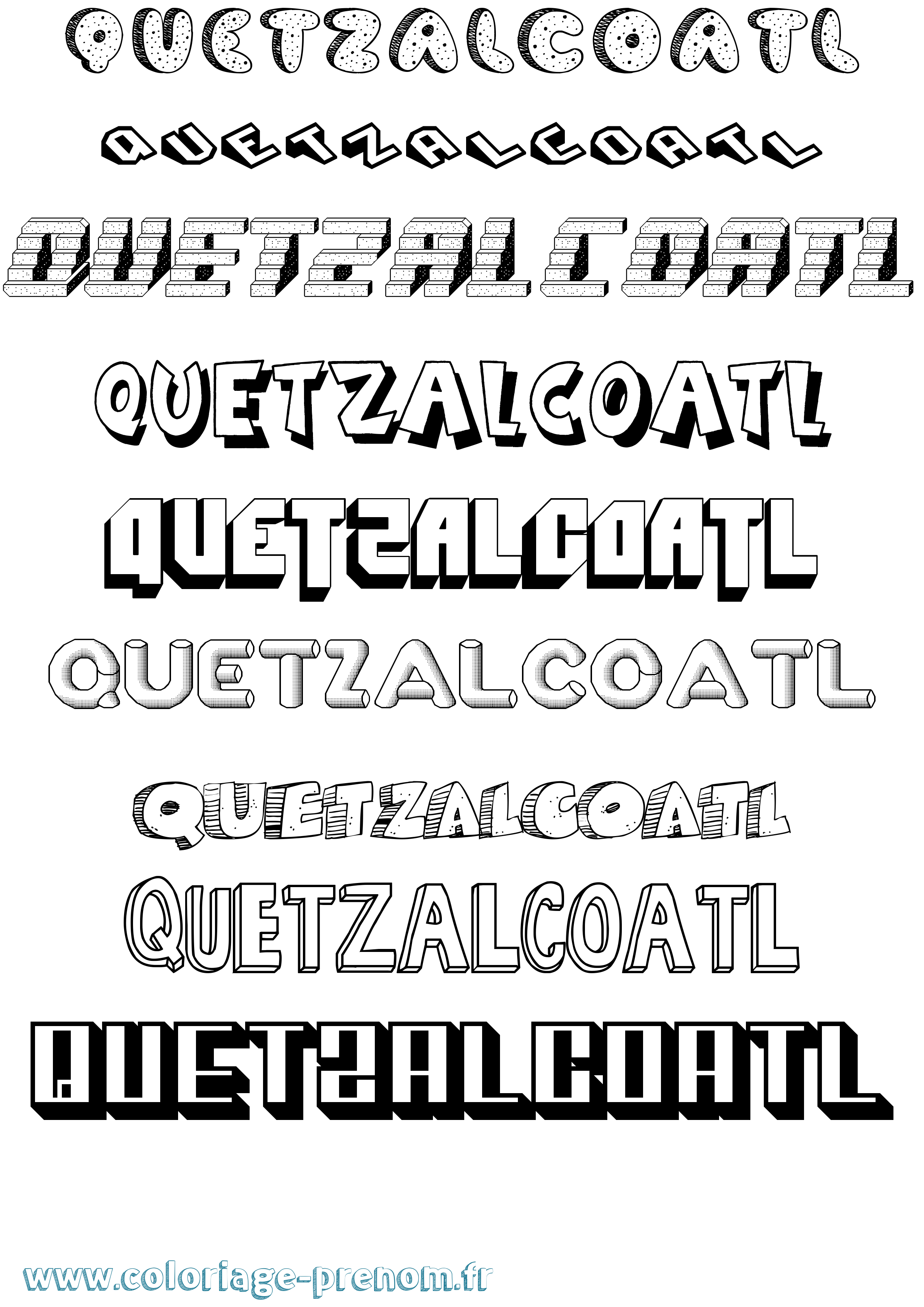 Coloriage prénom Quetzalcoatl Effet 3D