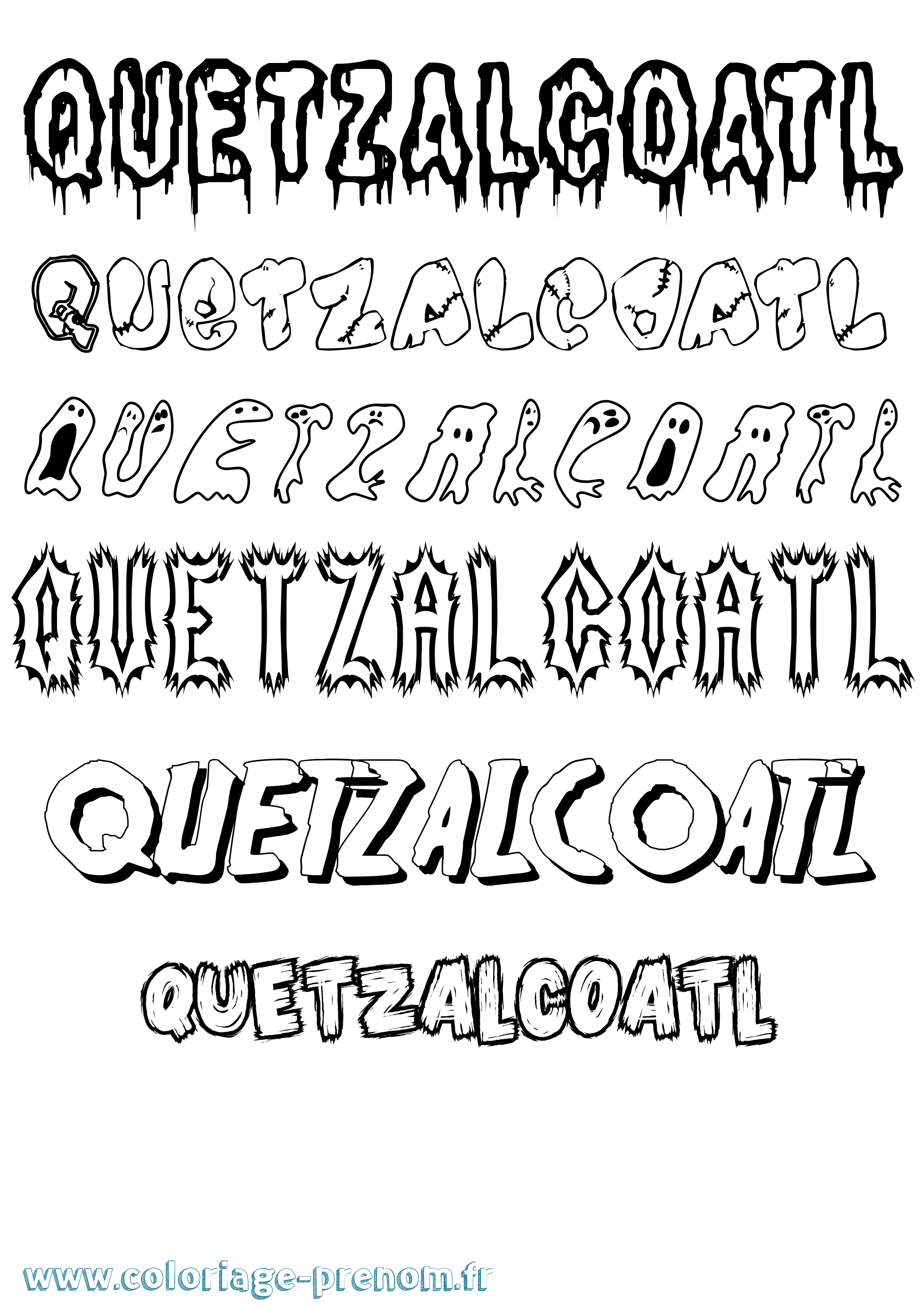 Coloriage prénom Quetzalcoatl Frisson