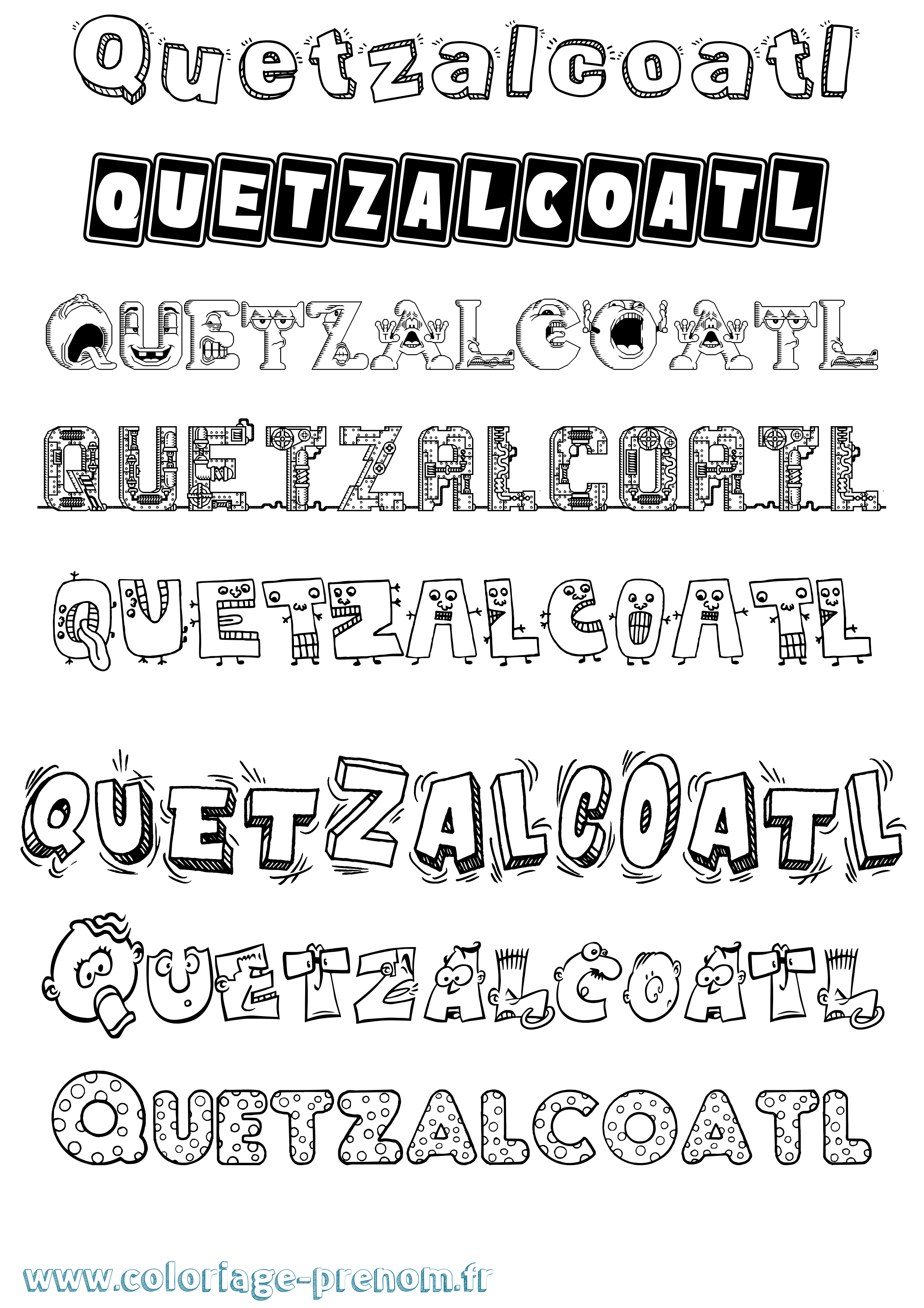 Coloriage prénom Quetzalcoatl Fun
