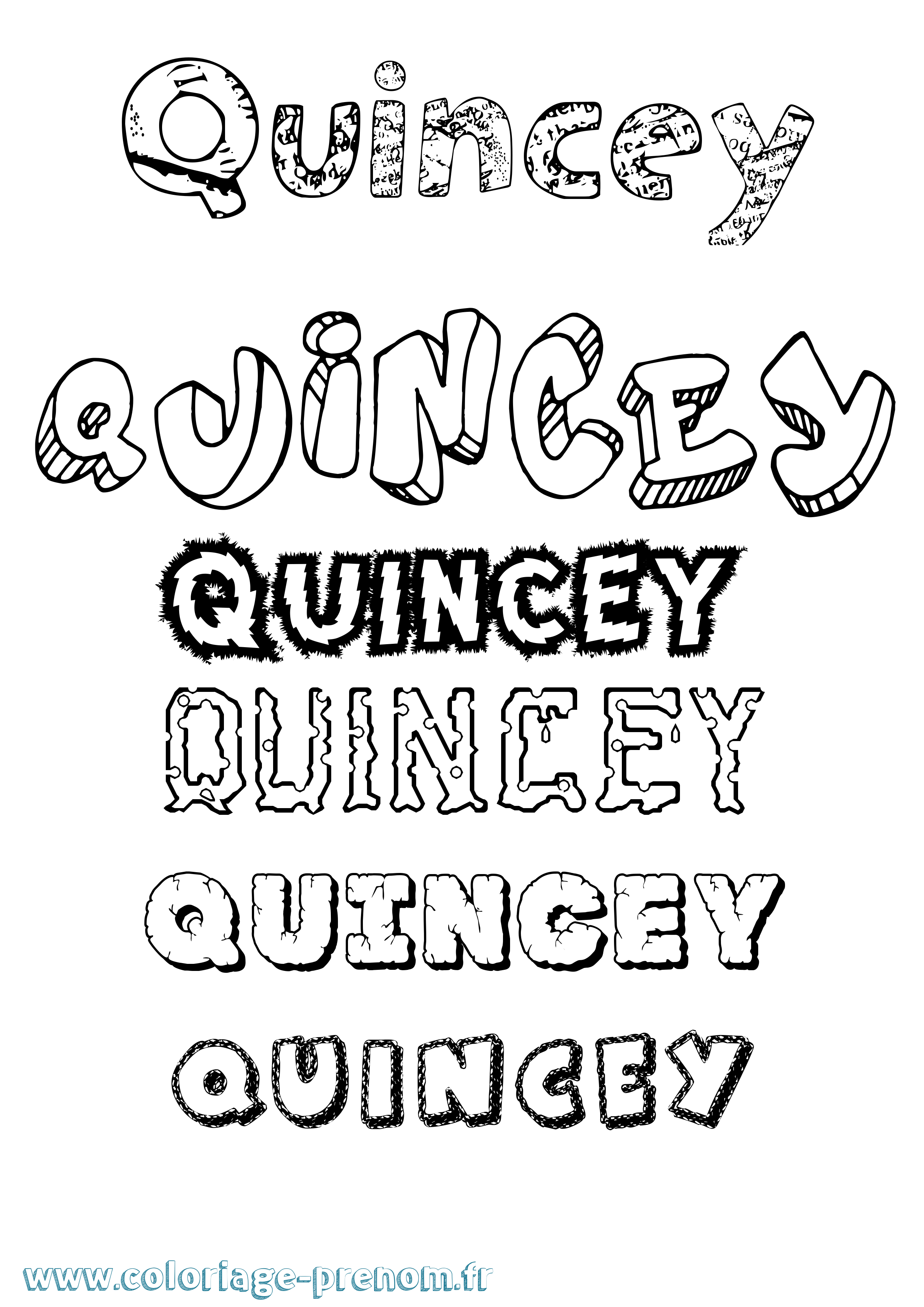Coloriage prénom Quincey Destructuré