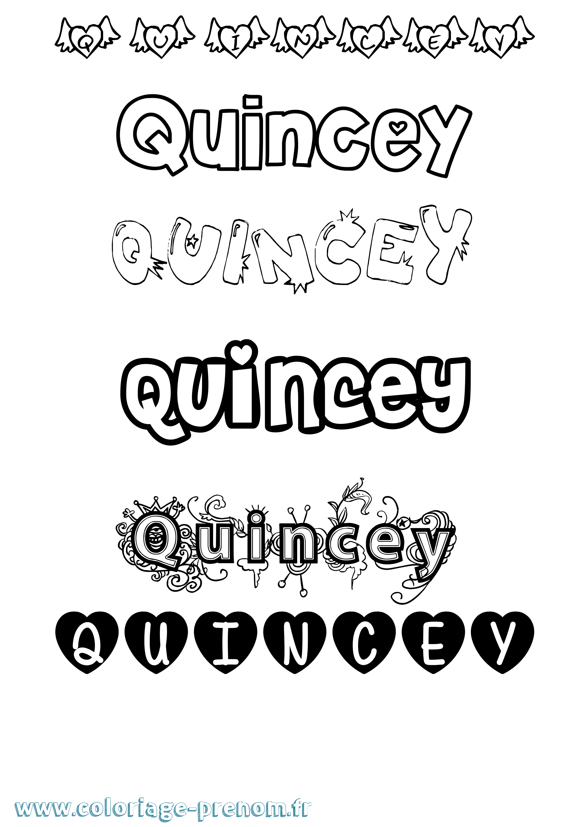 Coloriage prénom Quincey Girly