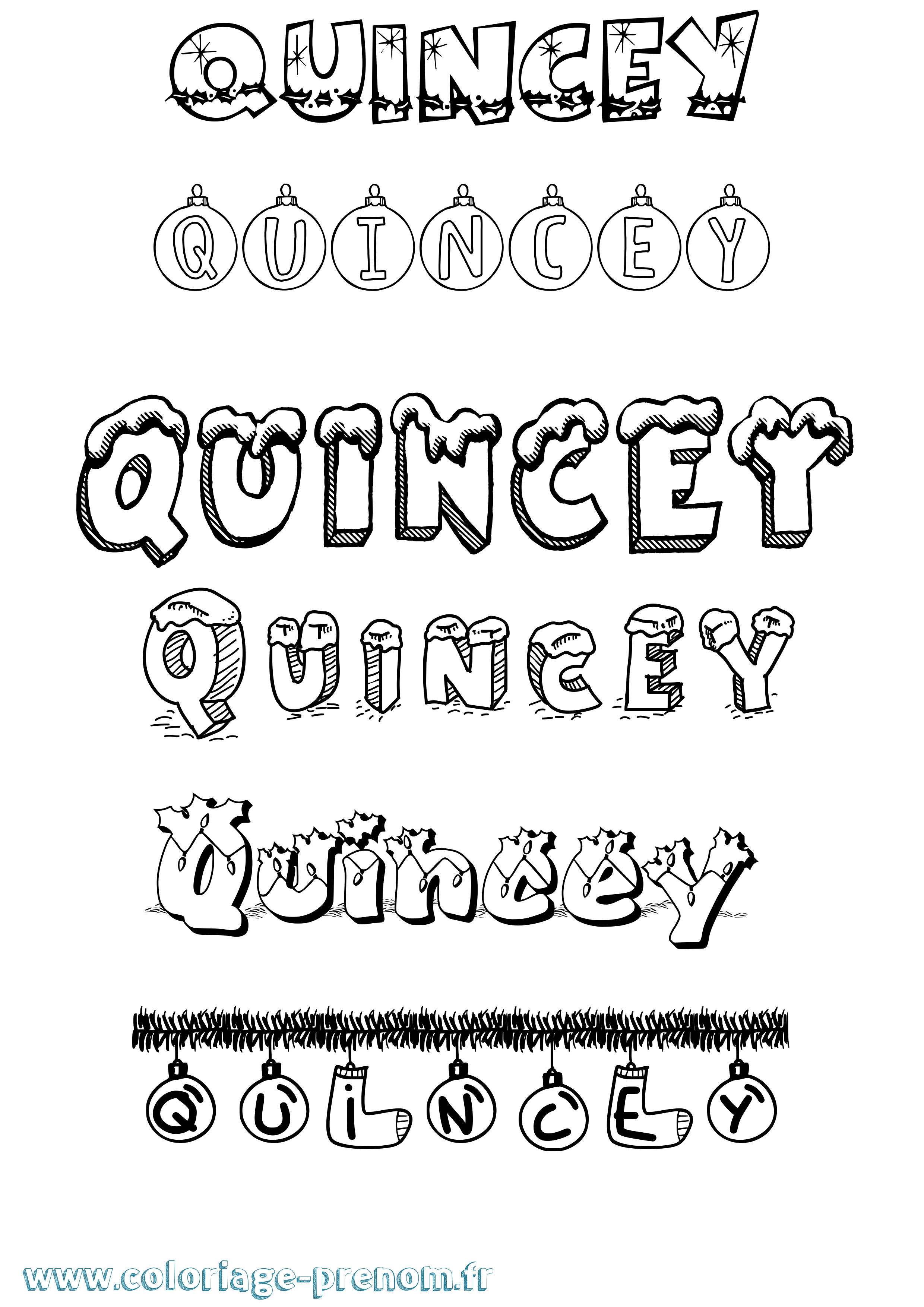 Coloriage prénom Quincey Noël