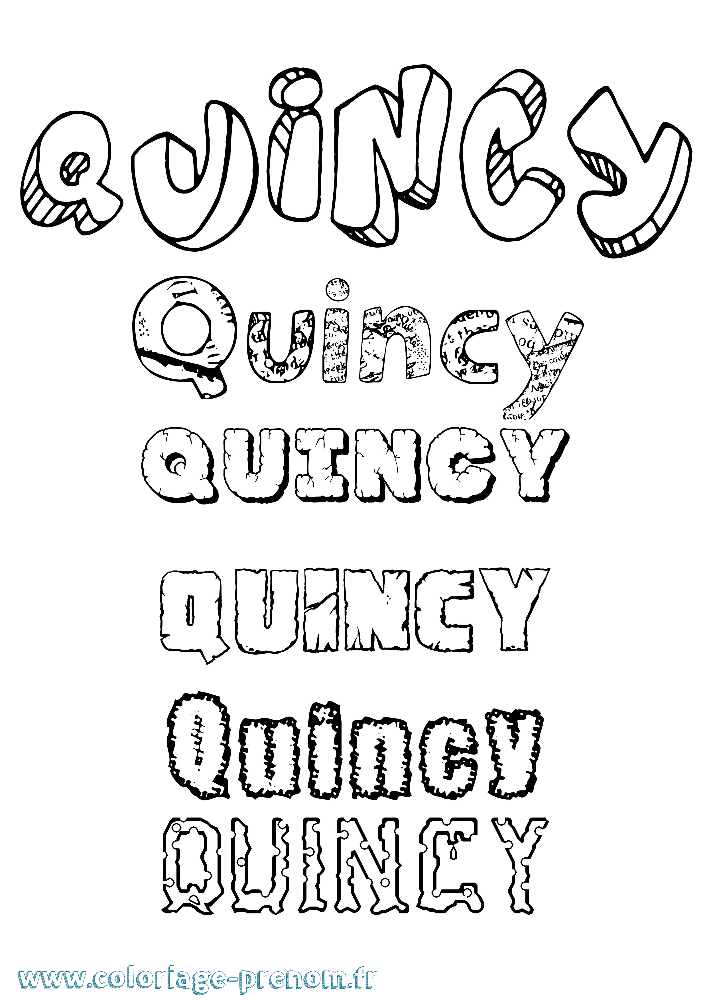 Coloriage prénom Quincy Destructuré