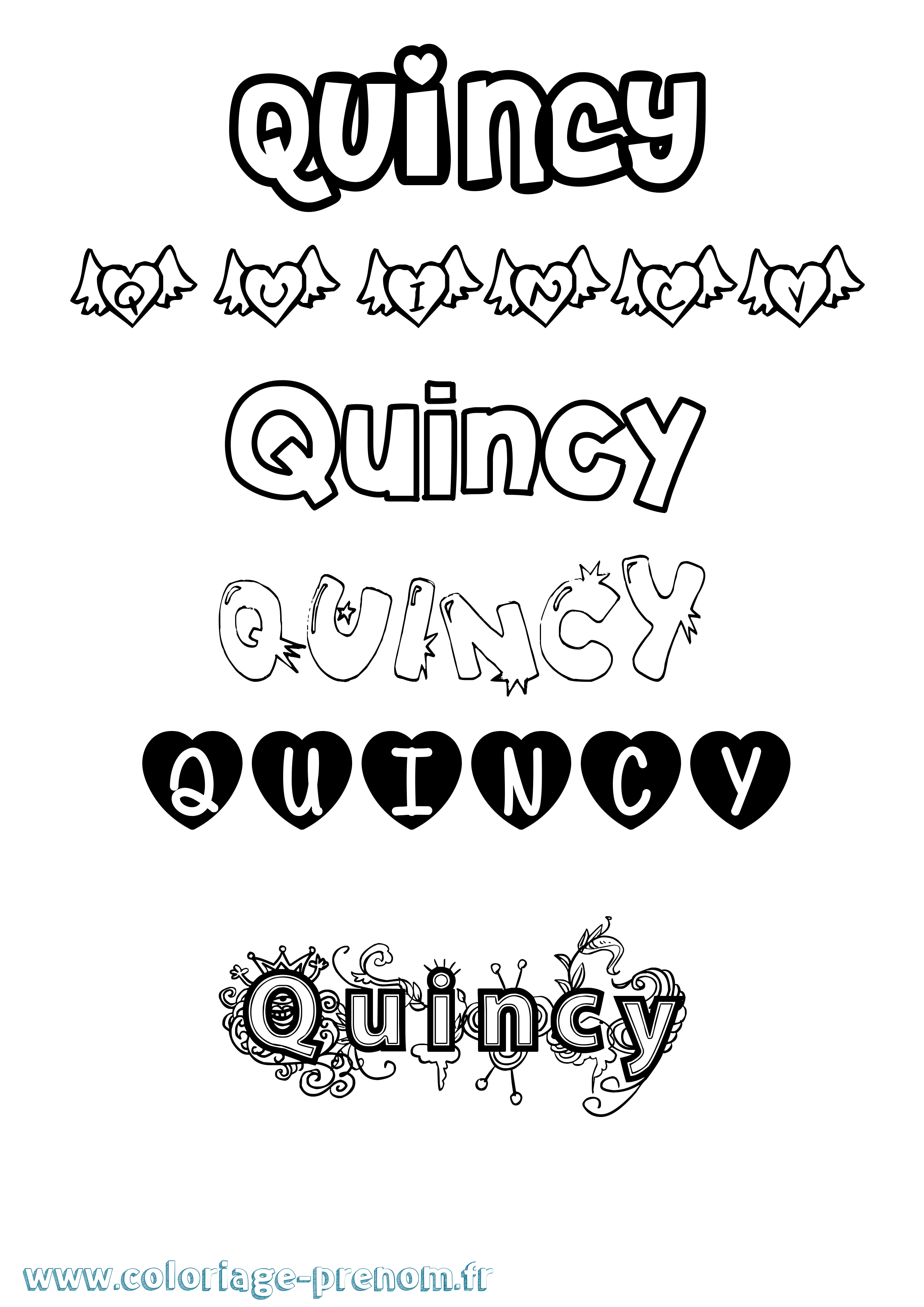 Coloriage prénom Quincy Girly