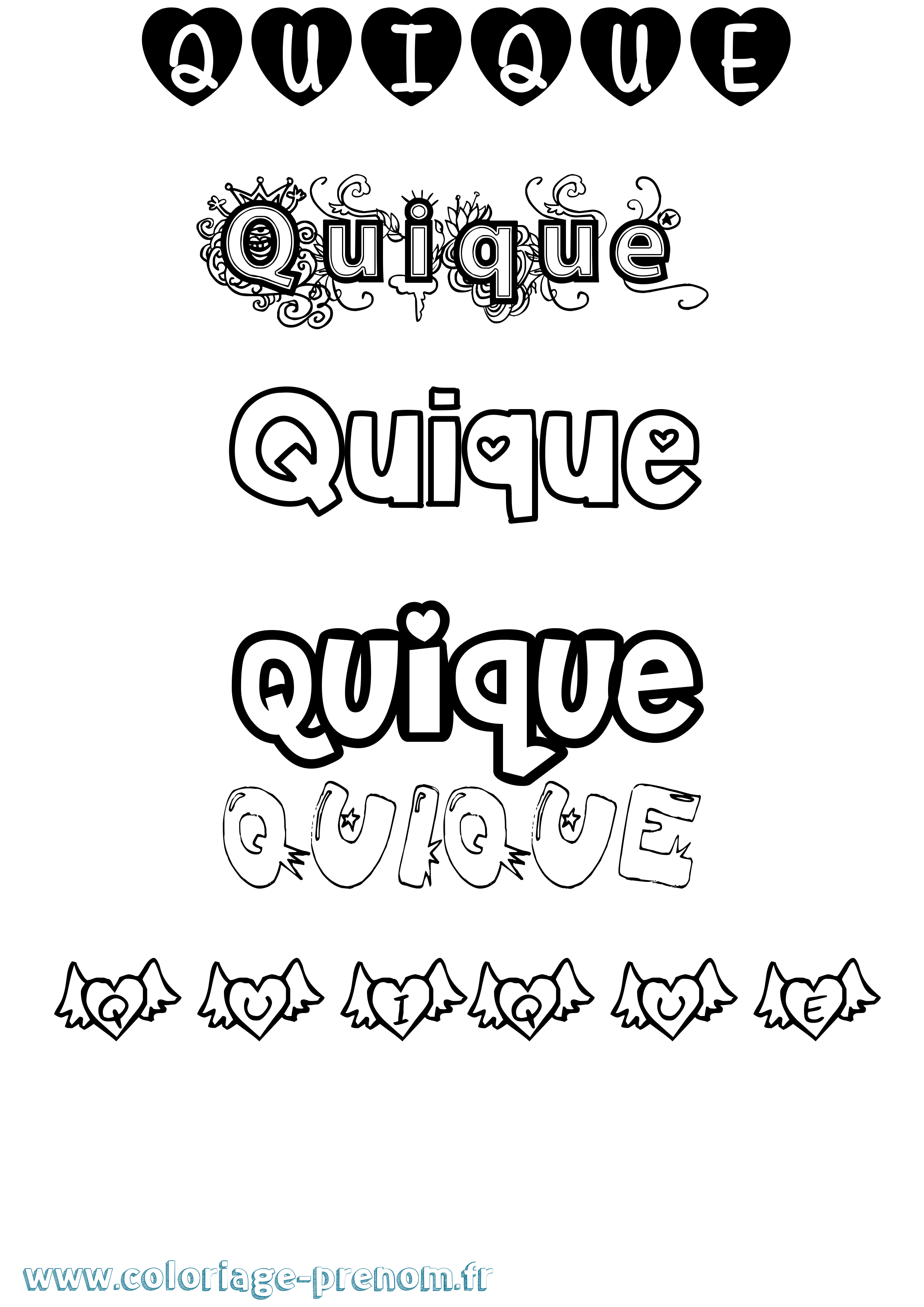 Coloriage prénom Quique Girly