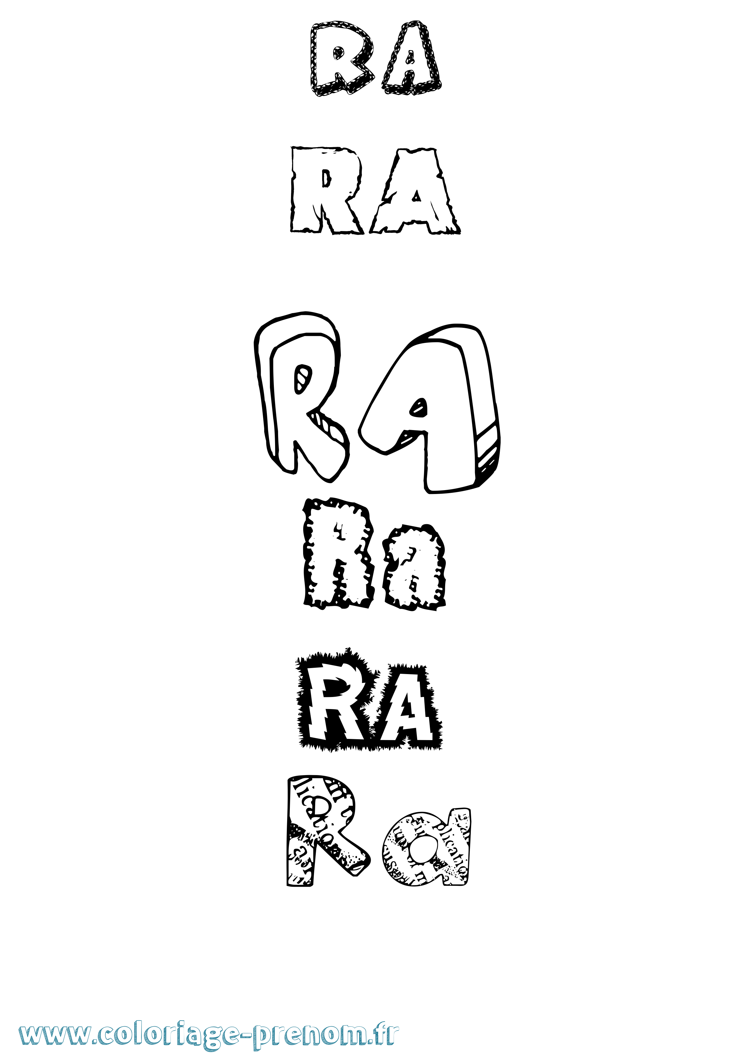 Coloriage prénom Ra Destructuré