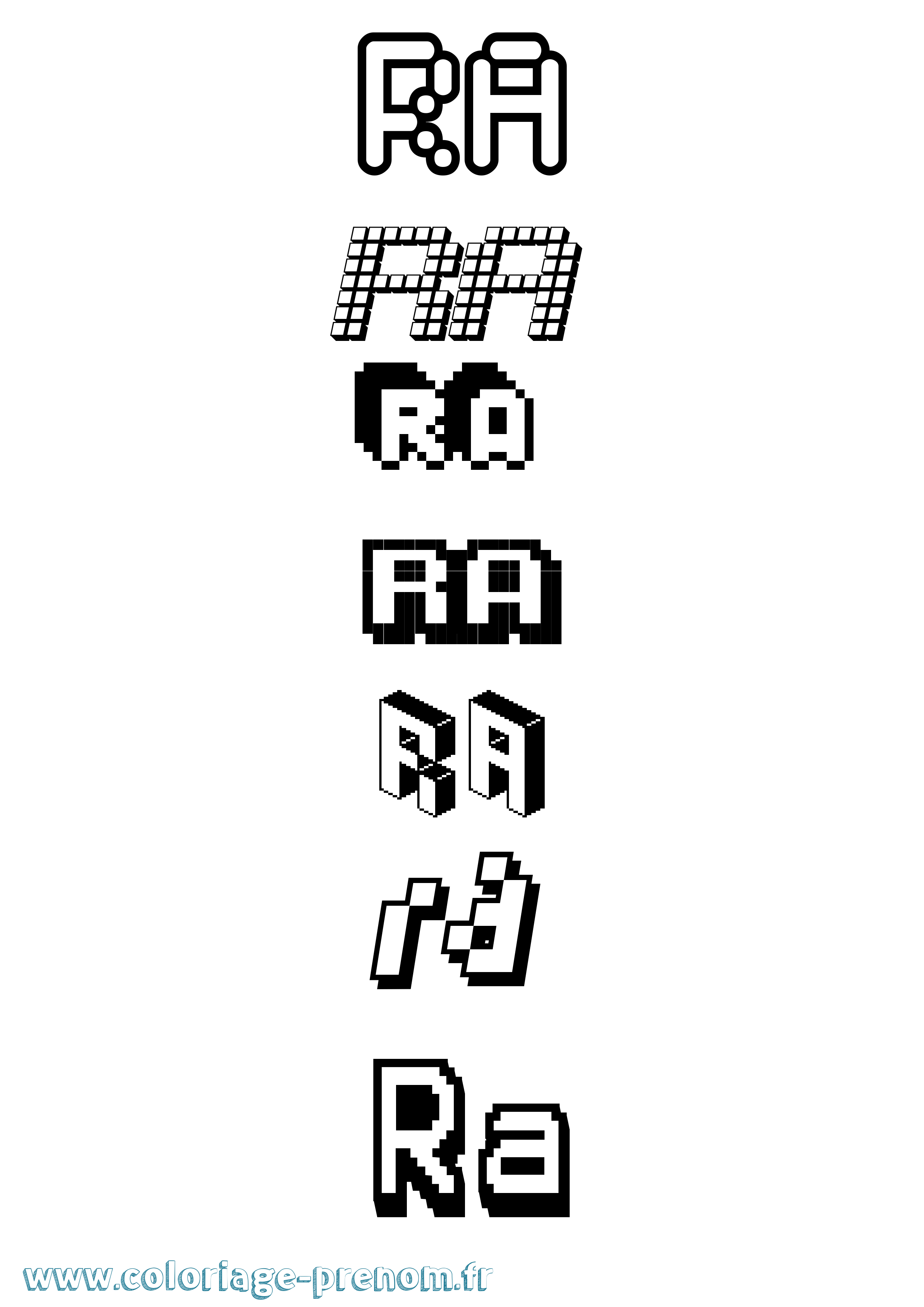 Coloriage prénom Ra Pixel