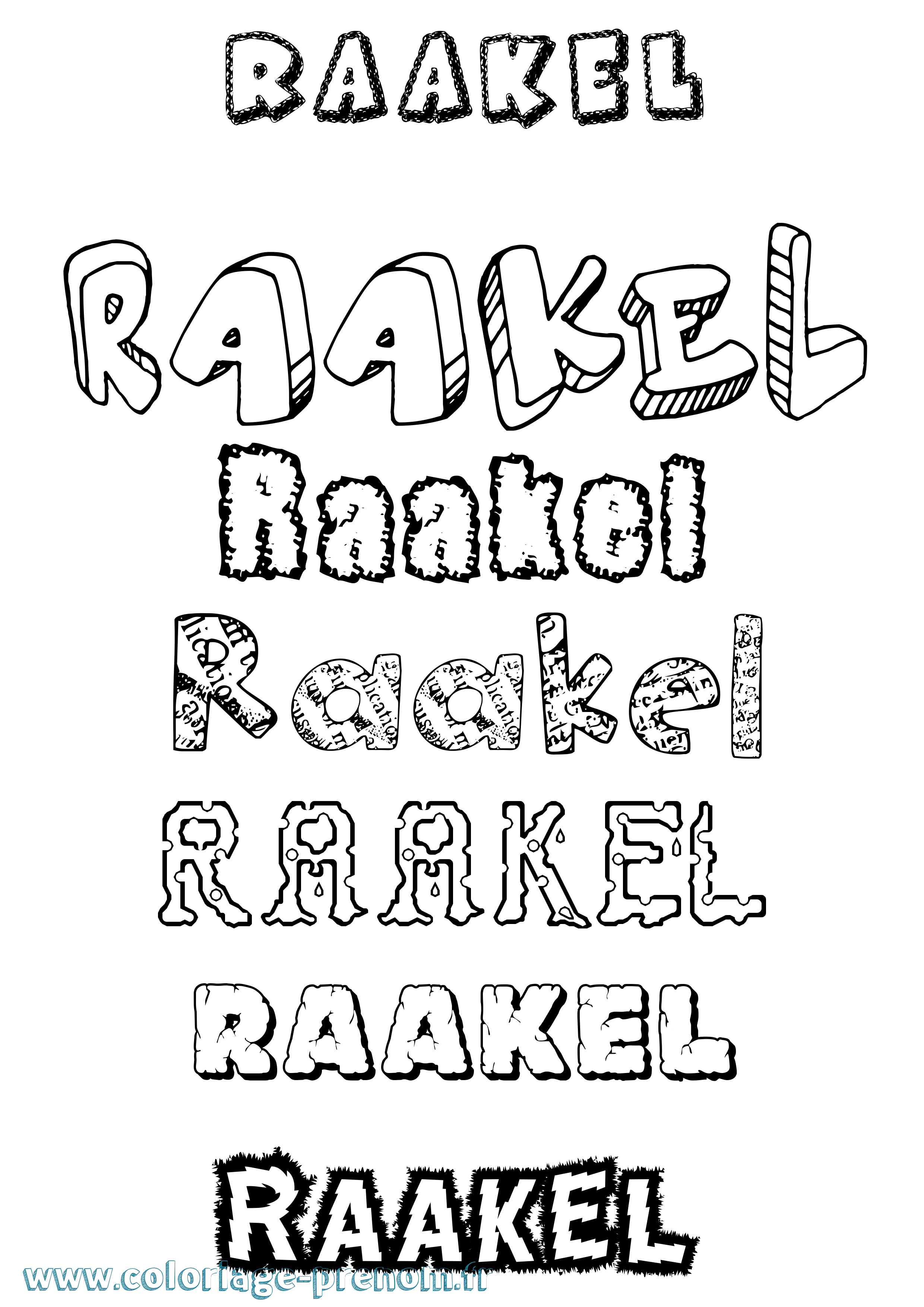 Coloriage prénom Raakel Destructuré