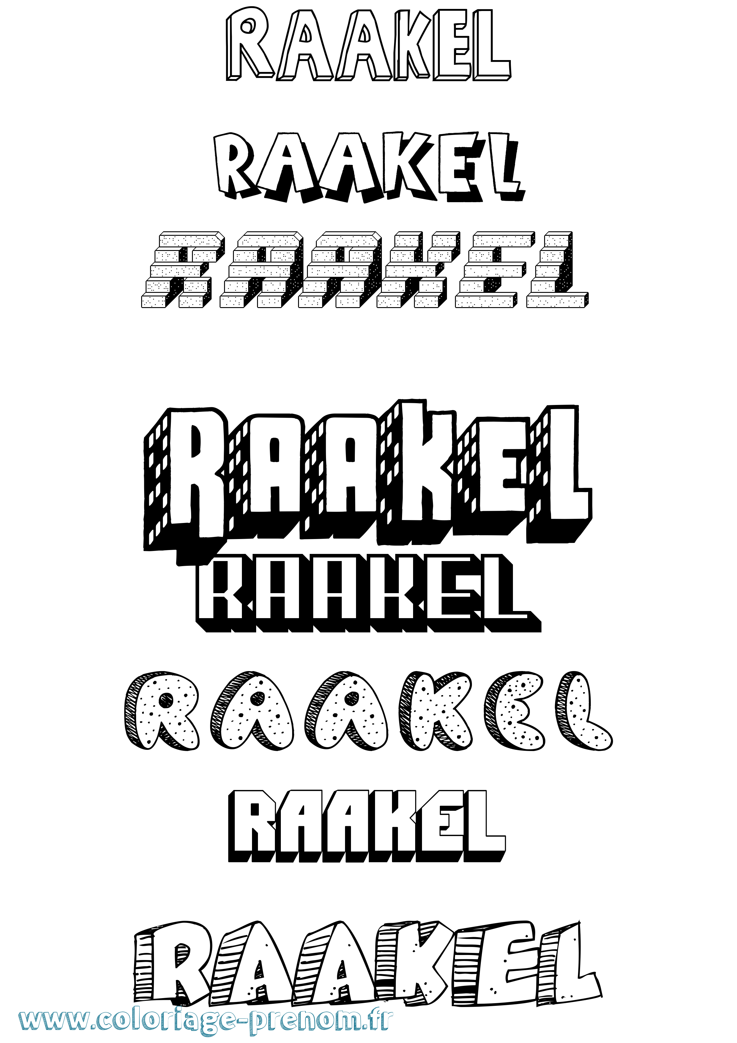 Coloriage prénom Raakel Effet 3D
