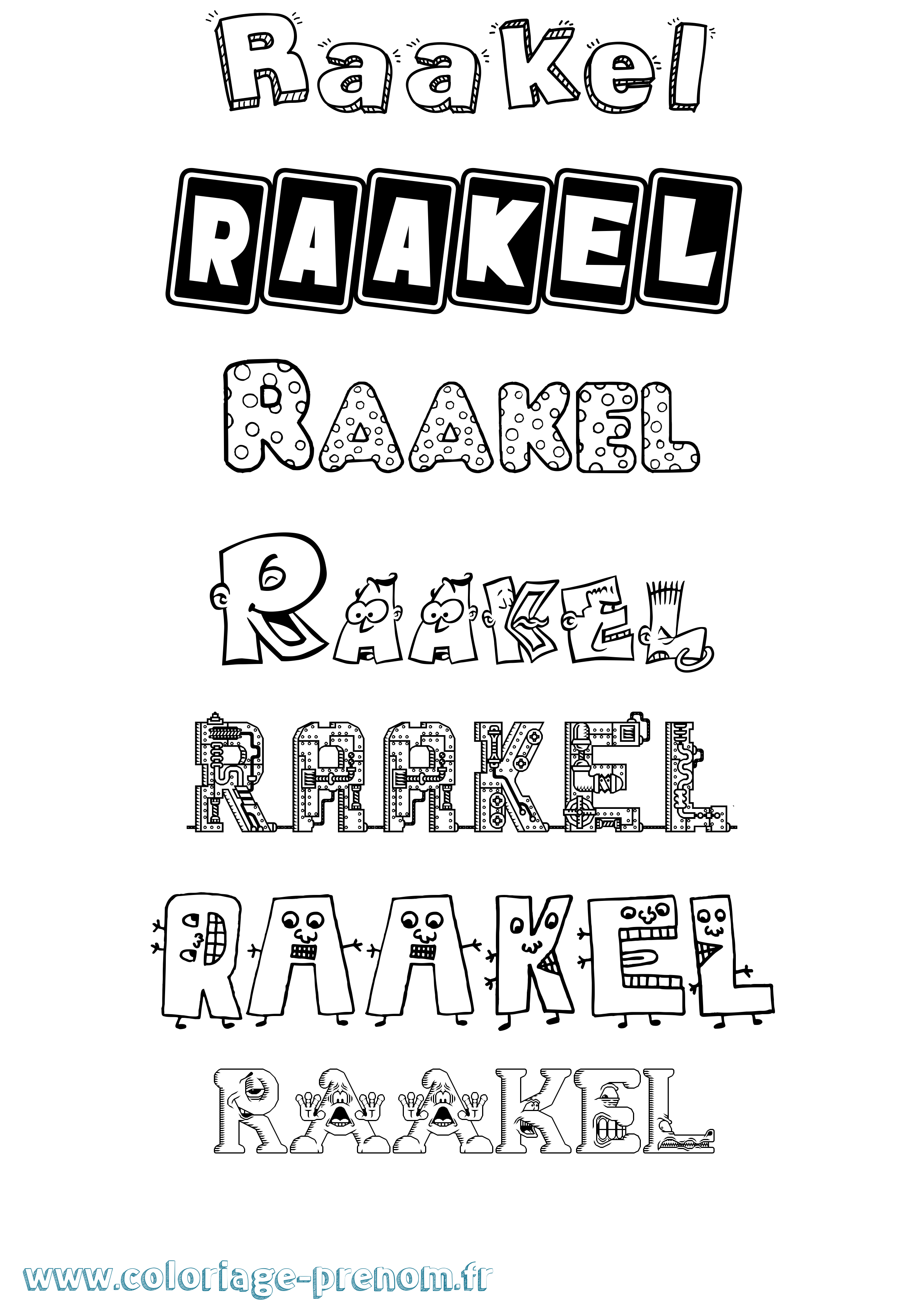 Coloriage prénom Raakel Fun