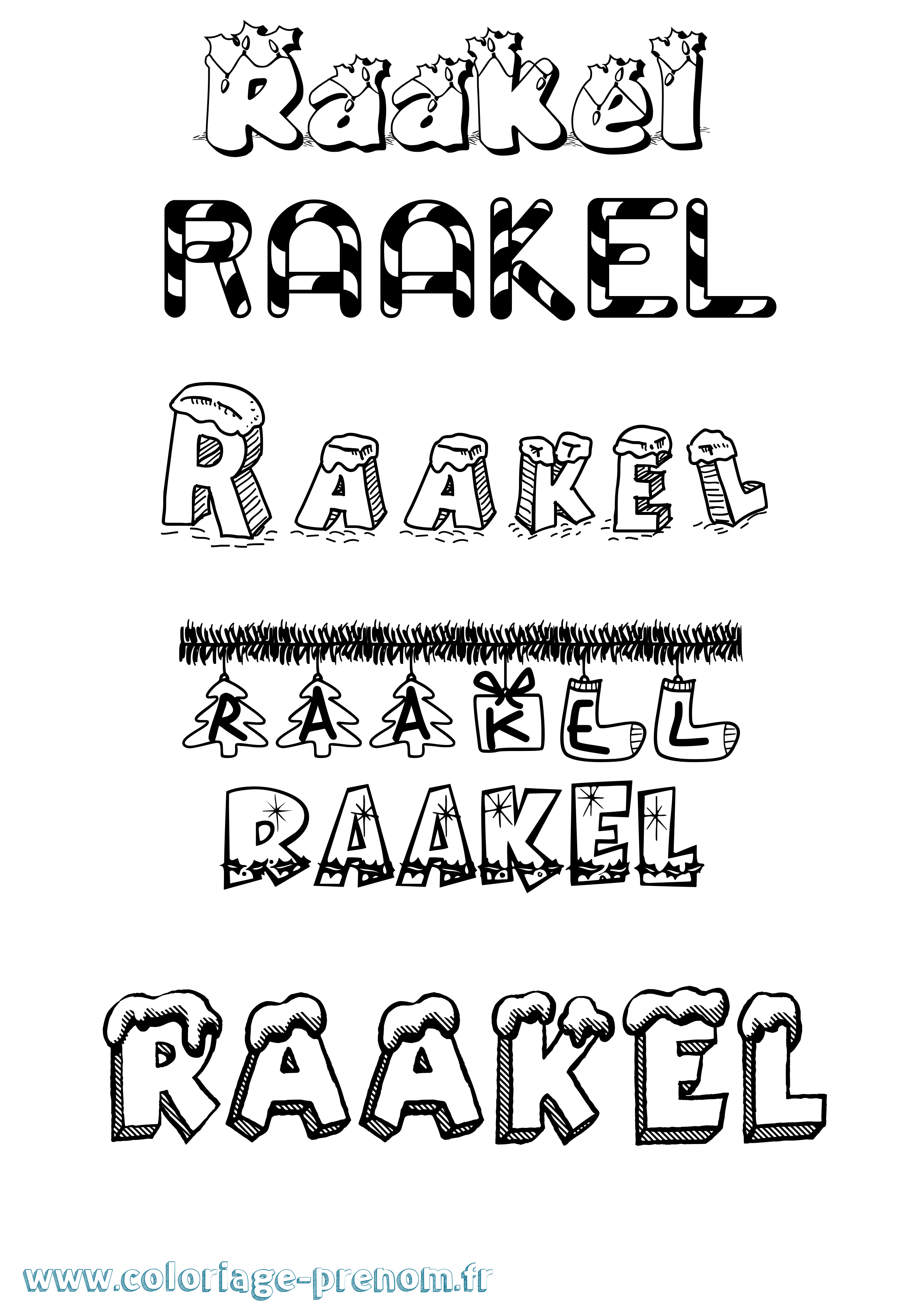 Coloriage prénom Raakel Noël