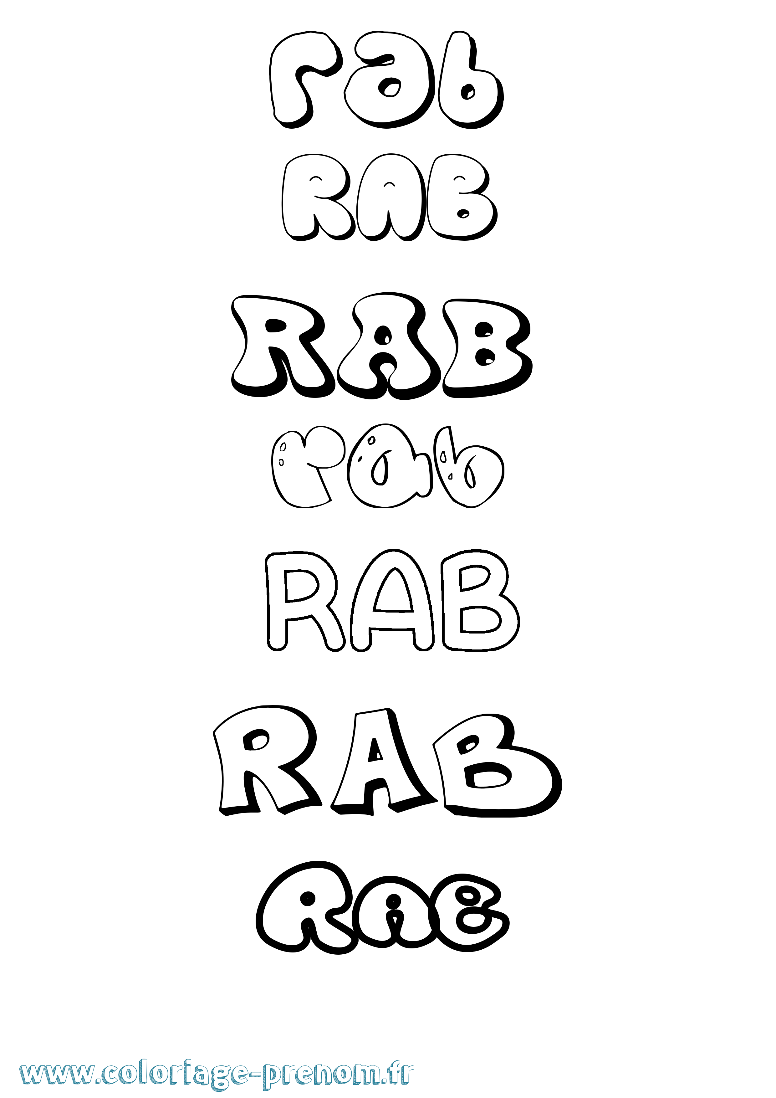 Coloriage prénom Rab Bubble