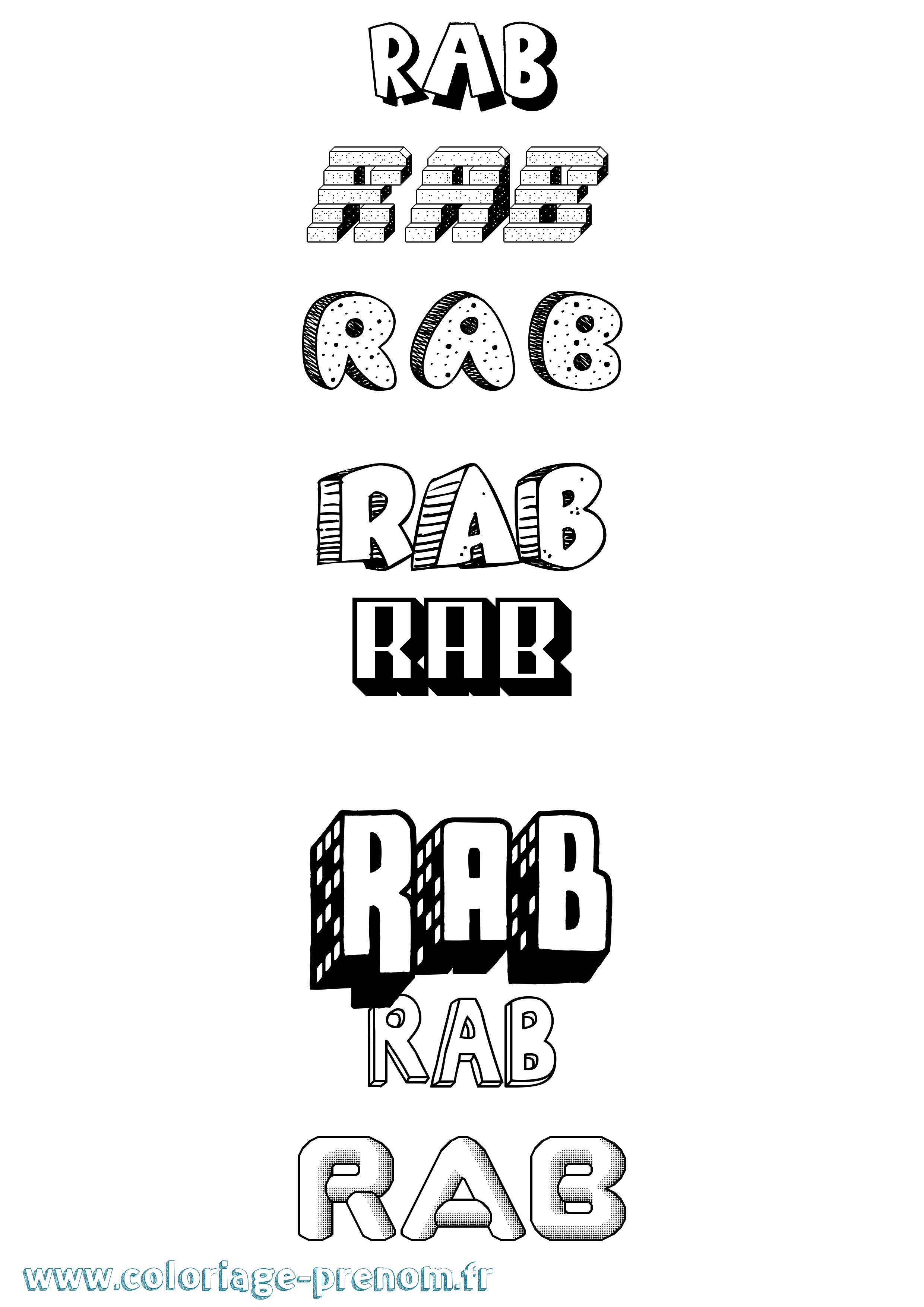 Coloriage prénom Rab Effet 3D