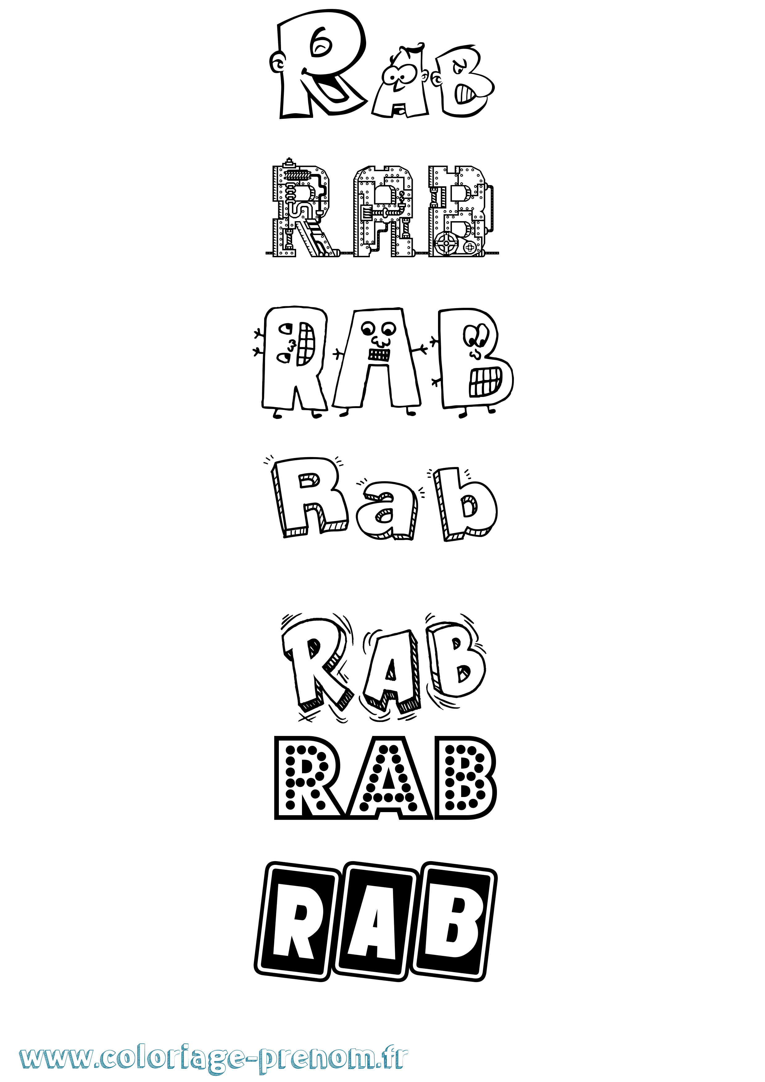 Coloriage prénom Rab Fun