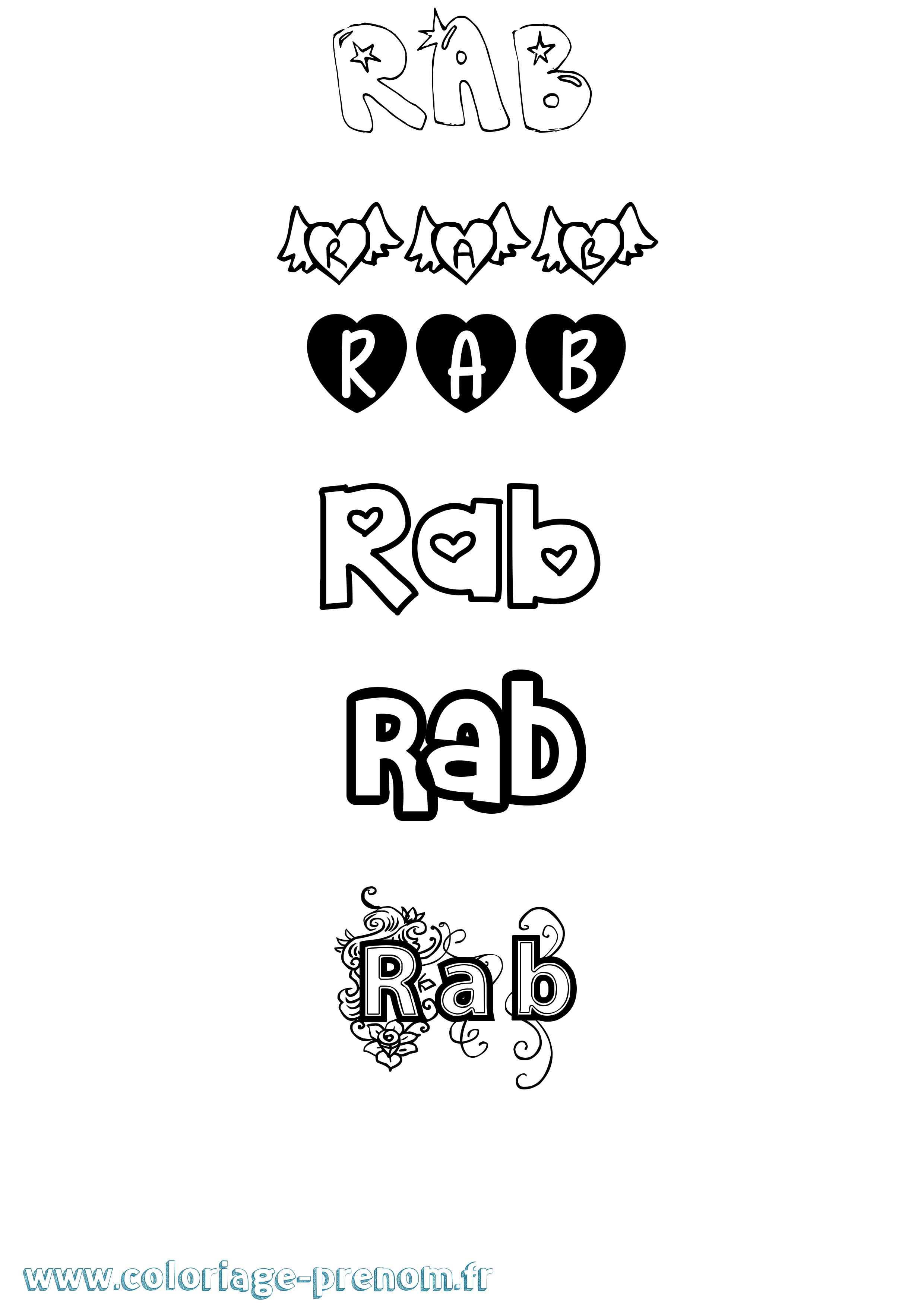 Coloriage prénom Rab Girly