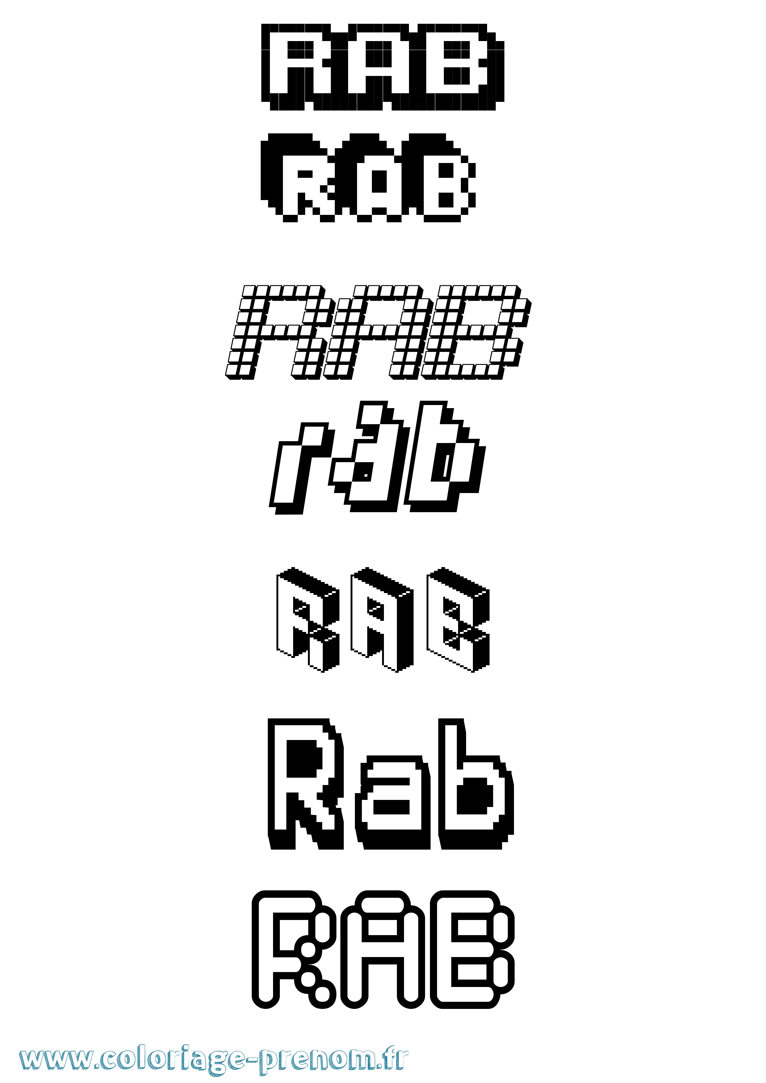 Coloriage prénom Rab Pixel