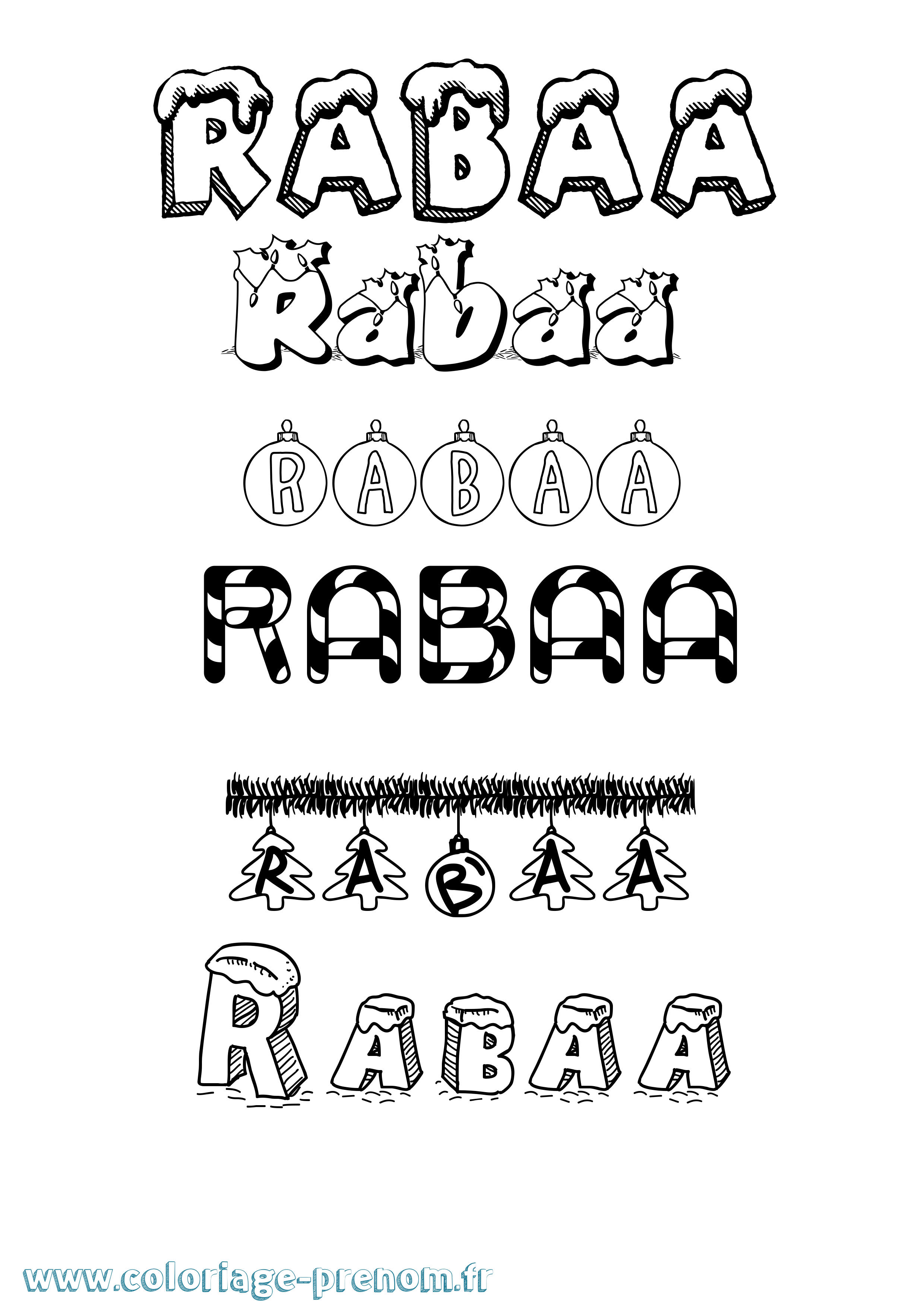 Coloriage Rabaa Noël Coloriage prénom Rabaa Noël