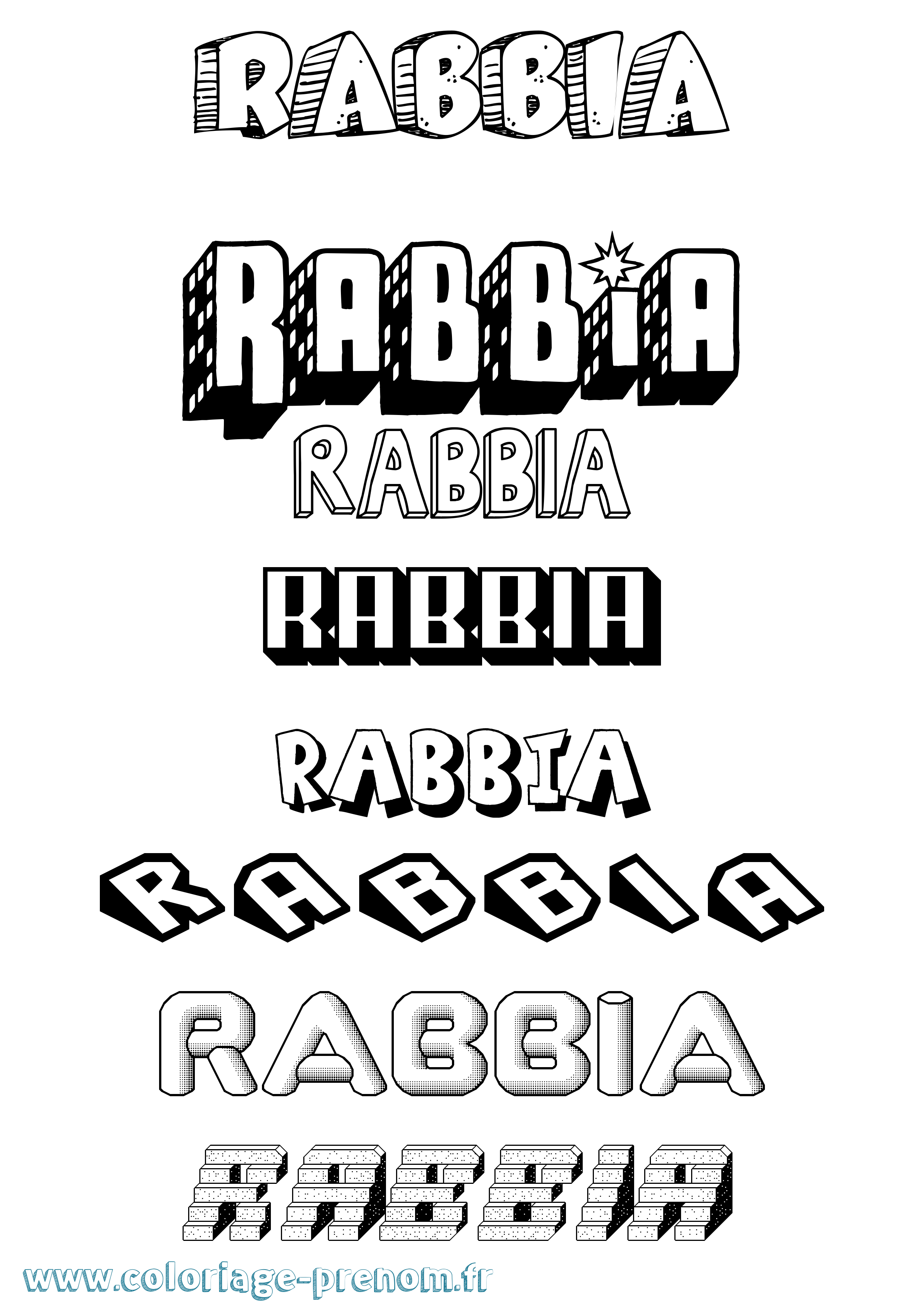 Coloriage Rabbia Effet 3D Coloriage prénom Rabbia Effet 3D