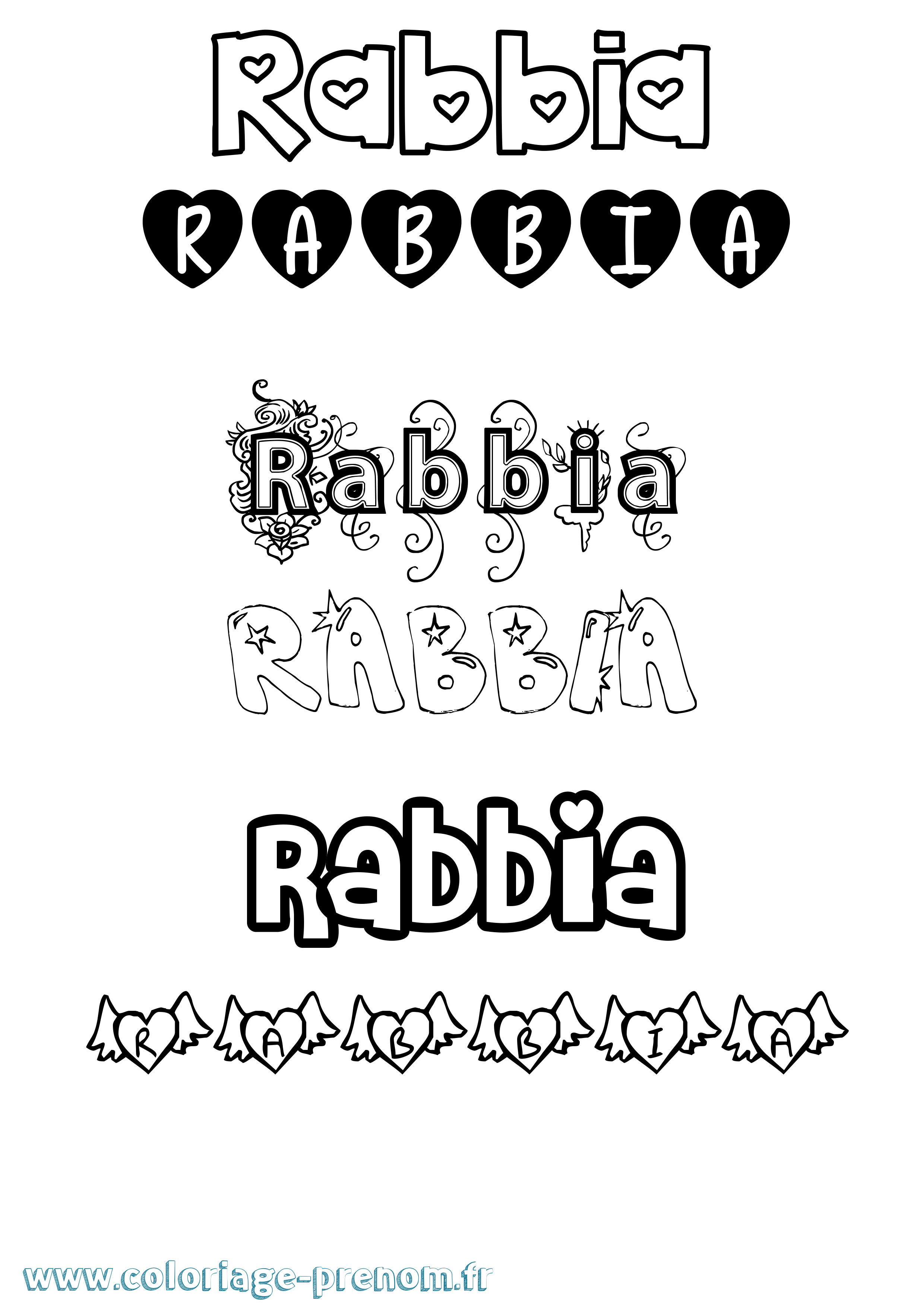 Coloriage Rabbia Girly Coloriage prénom Rabbia Girly