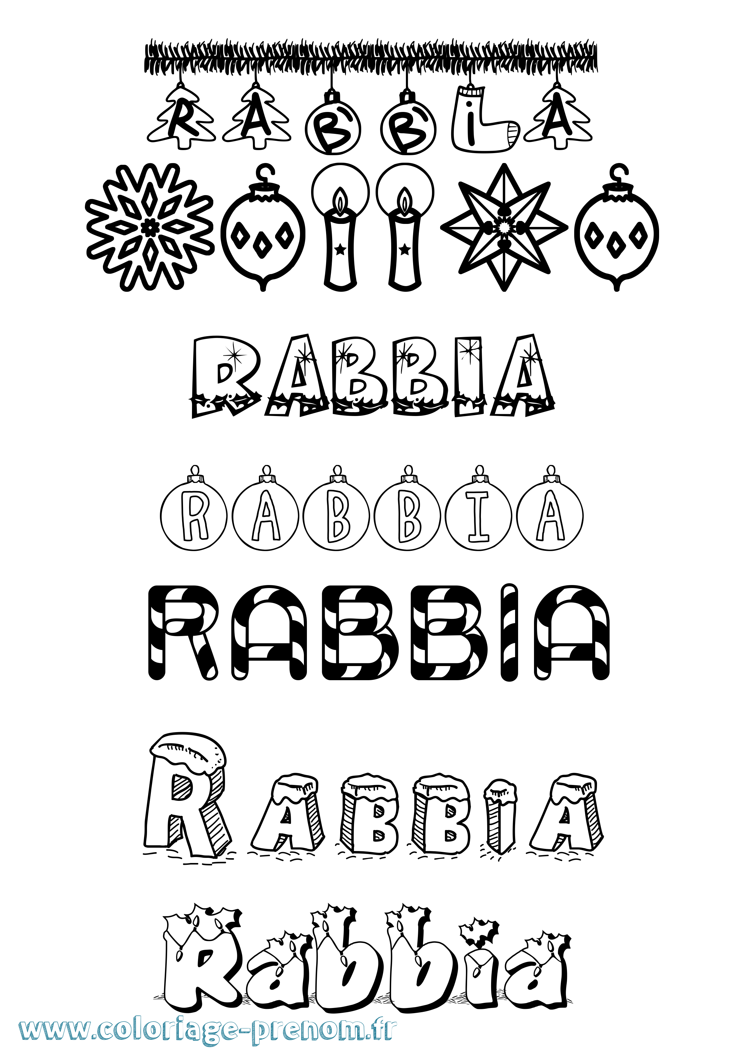 Coloriage Rabbia Noël Coloriage prénom Rabbia Noël