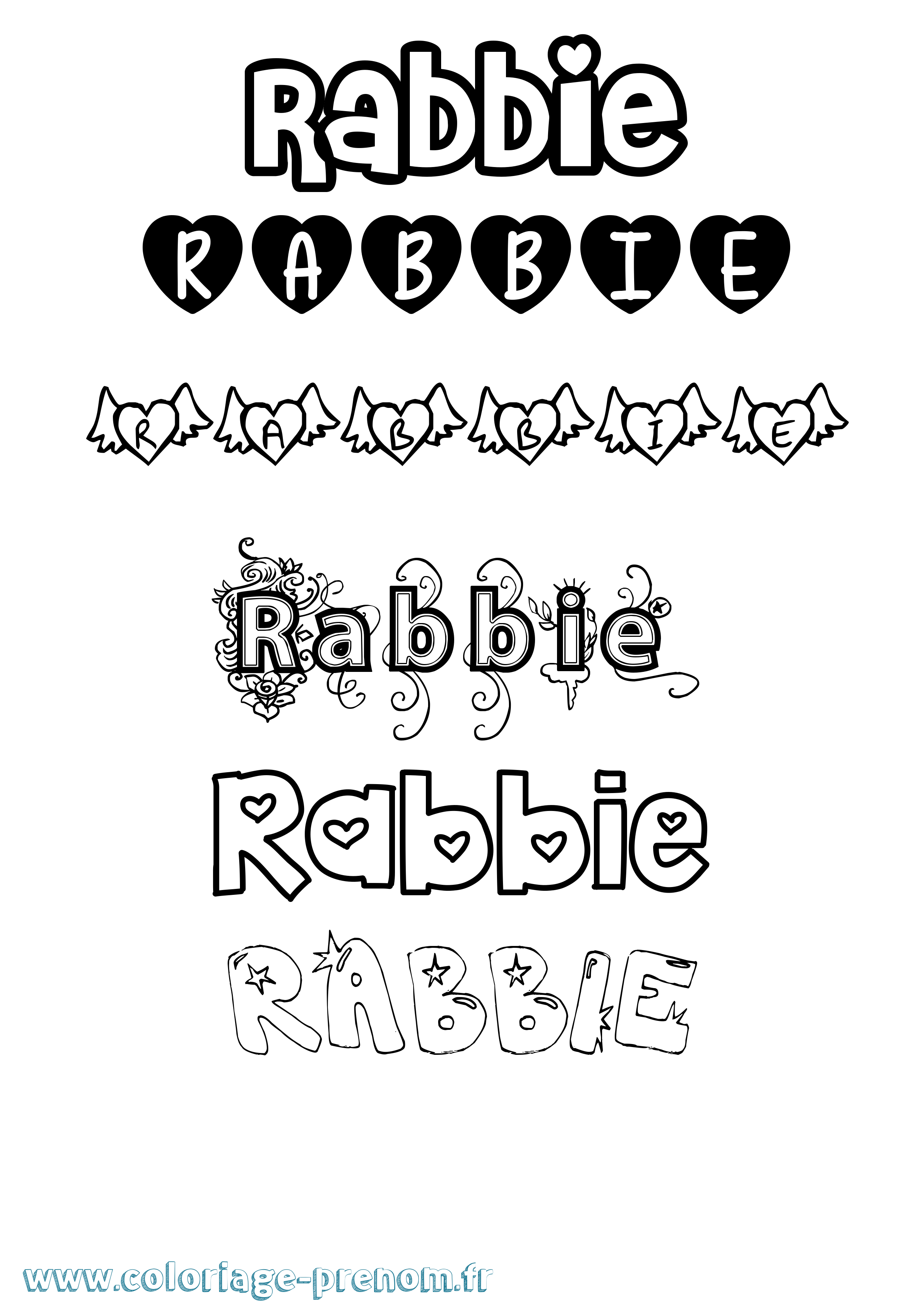 Coloriage prénom Rabbie Girly