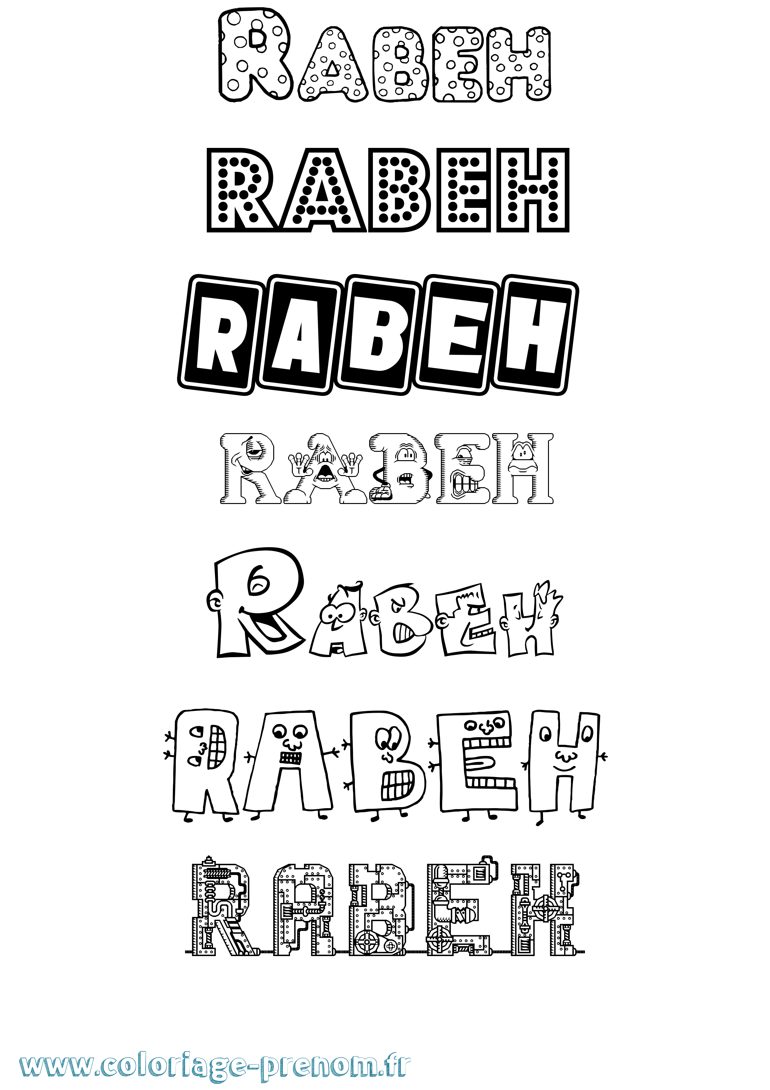Coloriage prénom Rabeh Fun