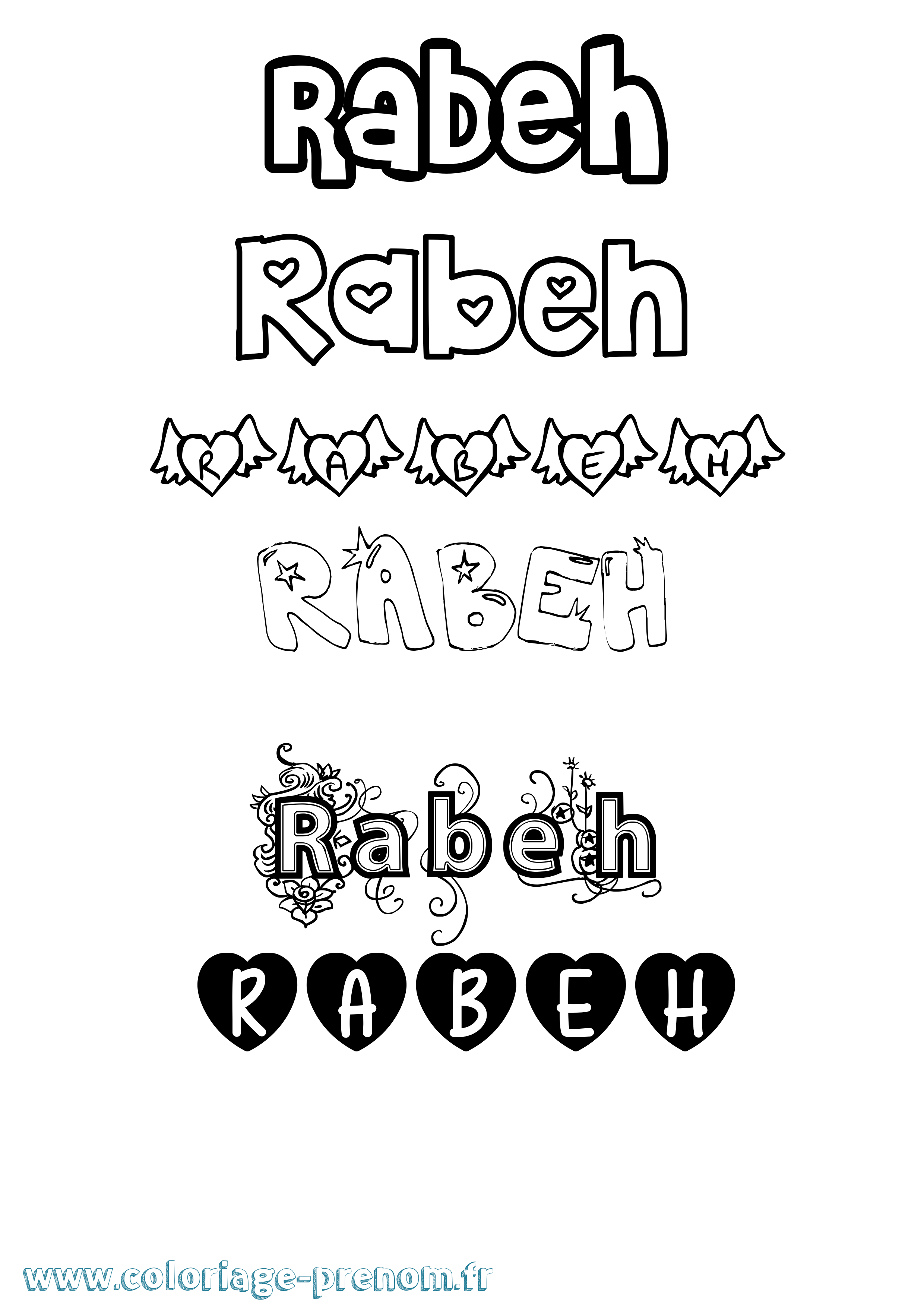 Coloriage prénom Rabeh Girly