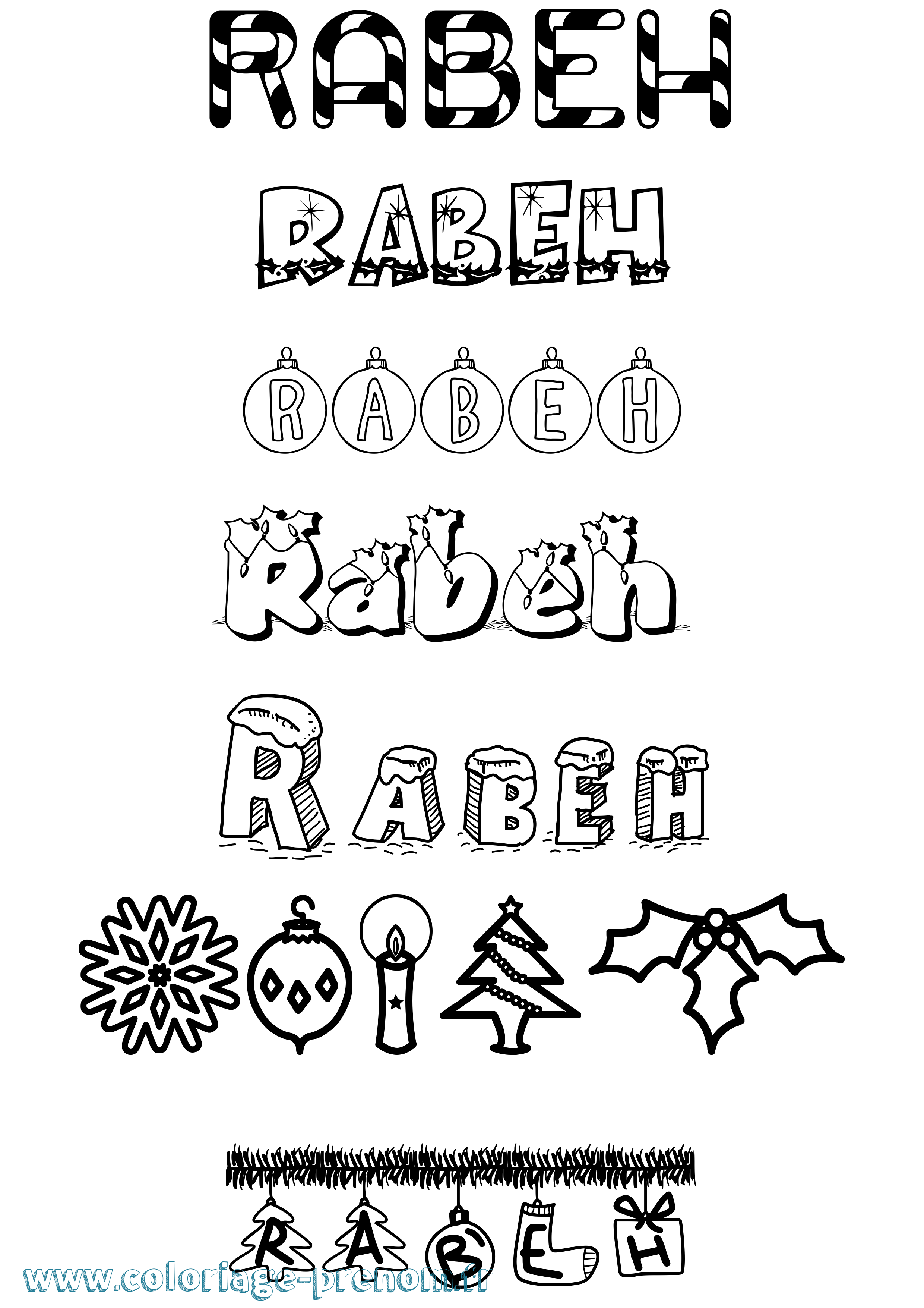 Coloriage prénom Rabeh Noël