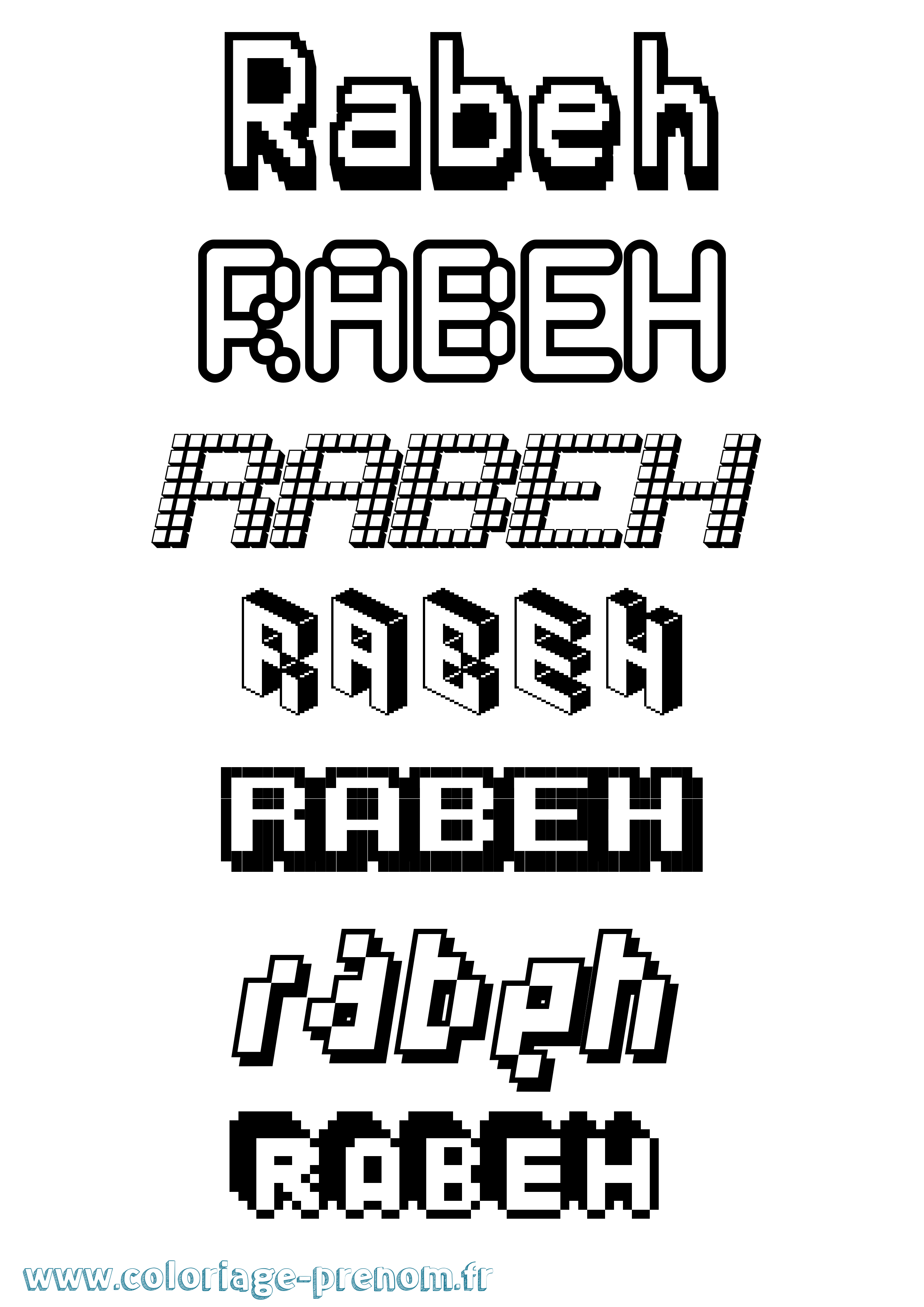 Coloriage prénom Rabeh Pixel