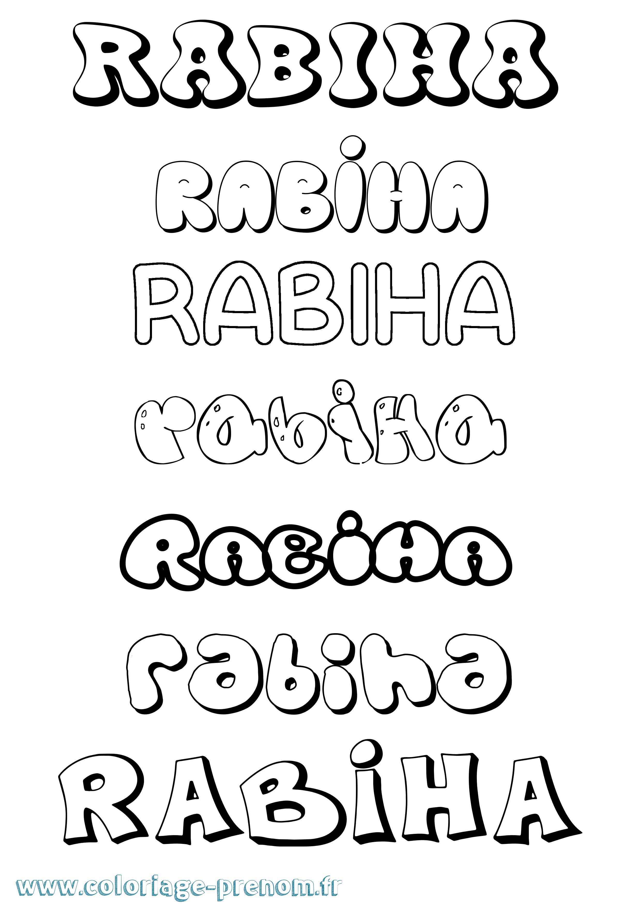 Coloriage Rabiha Bubble Coloriage prénom Rabiha Bubble