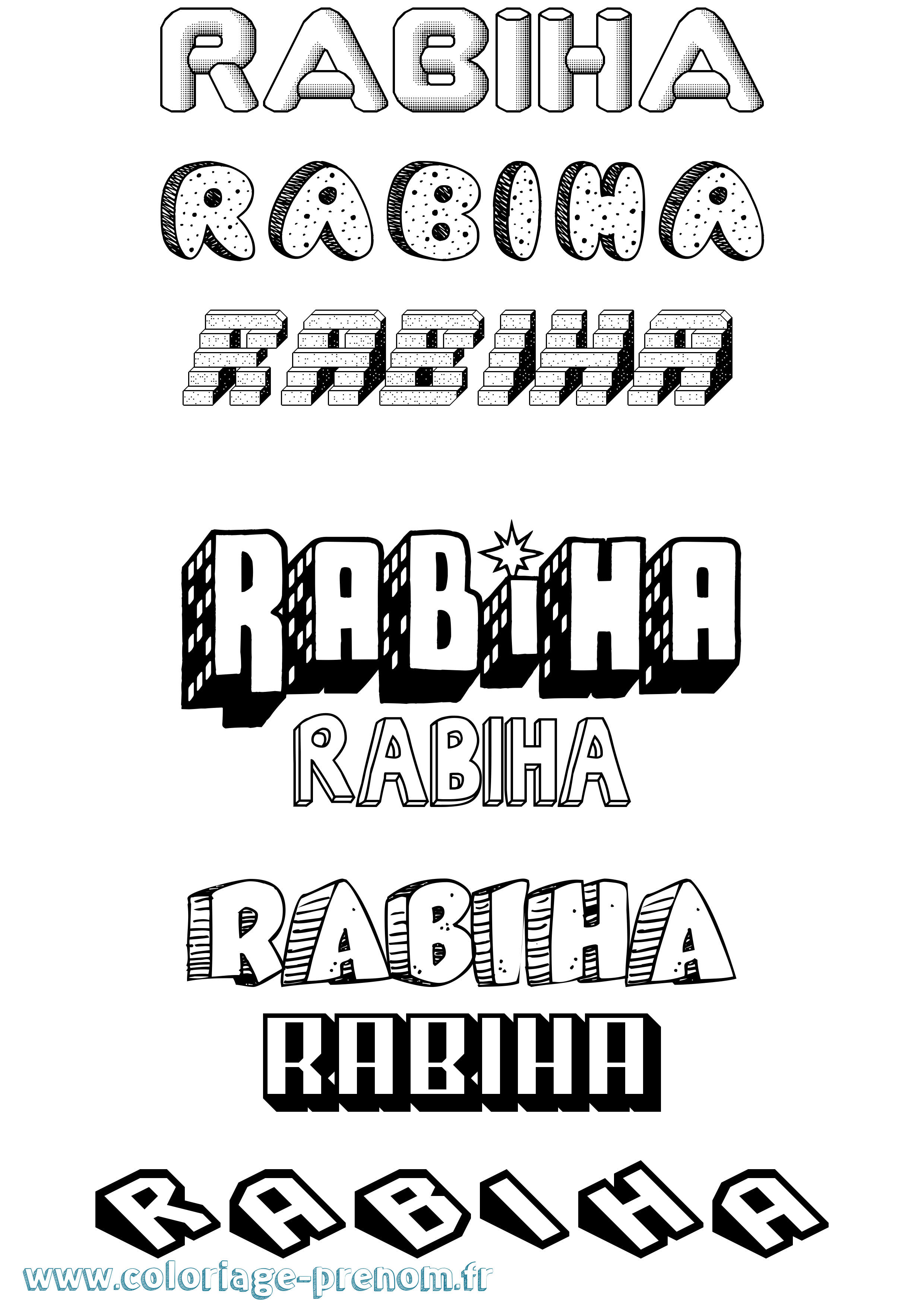 Coloriage Rabiha Effet 3D Coloriage prénom Rabiha Effet 3D