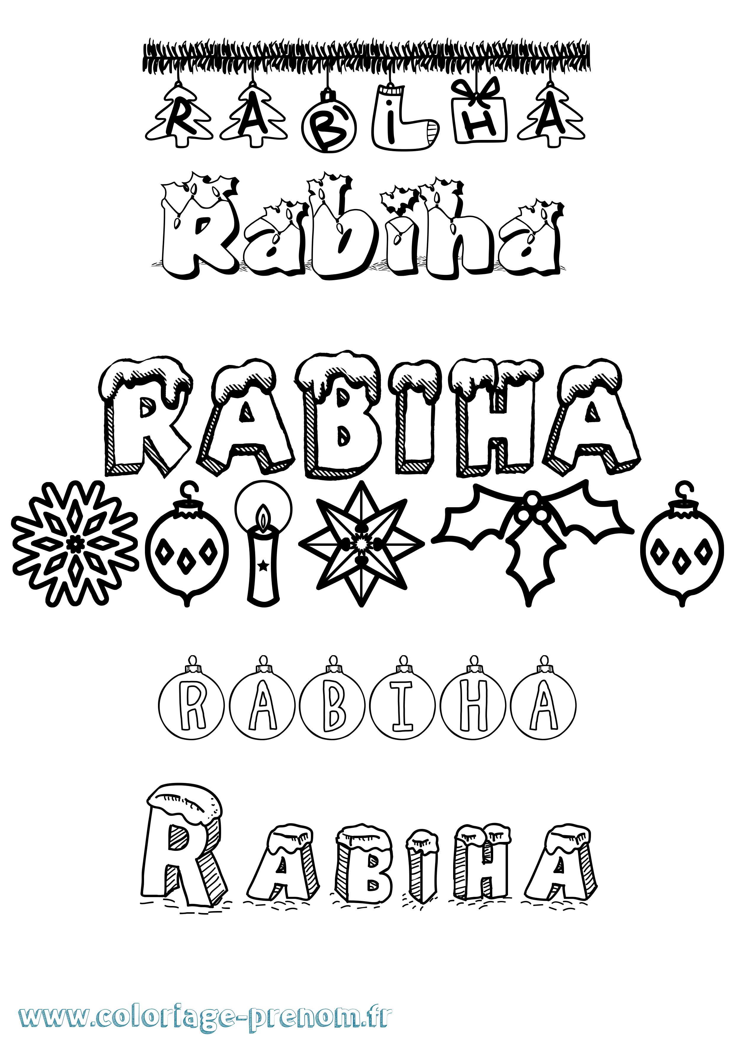 Coloriage Rabiha Noël Coloriage prénom Rabiha Noël